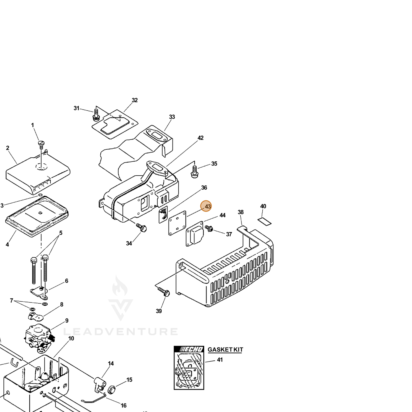 ECHO part 14586603361 — IPL diagram snippet (6x zoom, amber highlight)