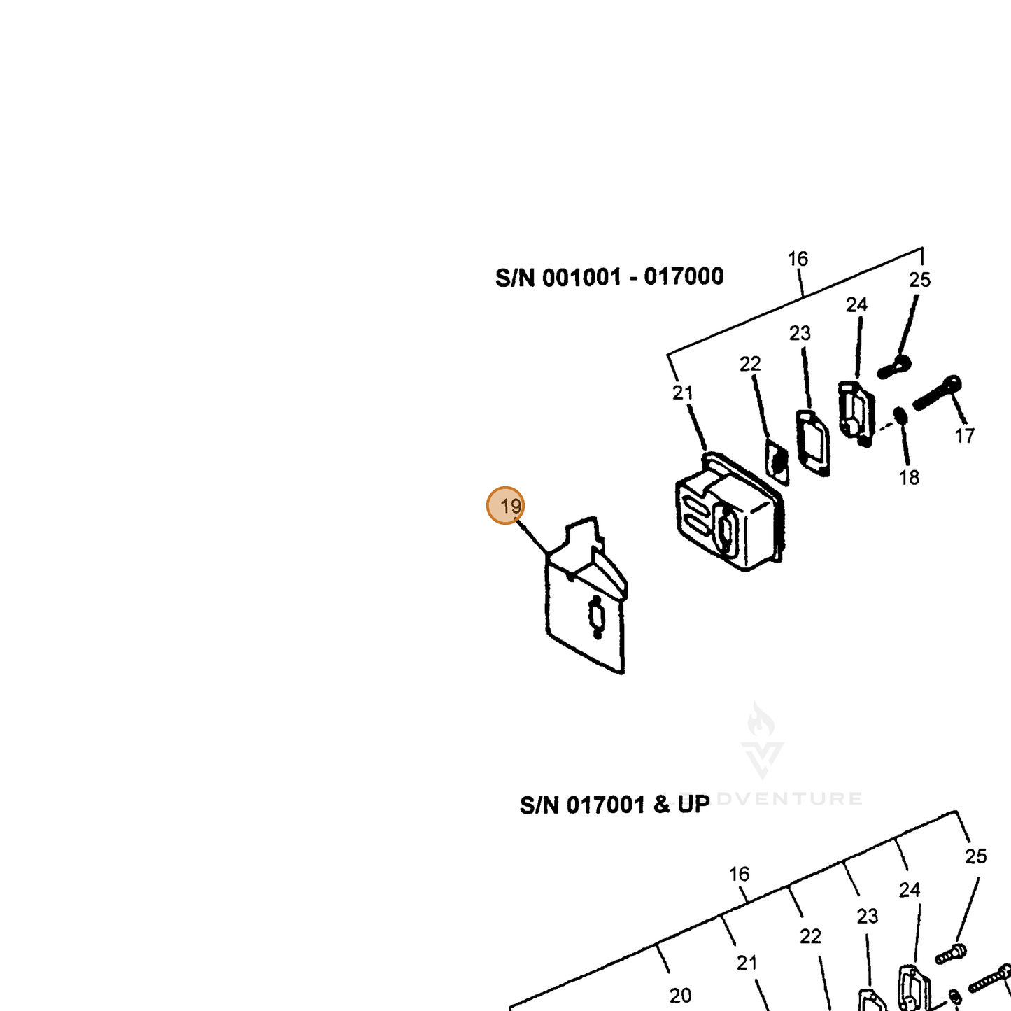 ECHO part 14587111521 — IPL diagram snippet (6x zoom, amber highlight)