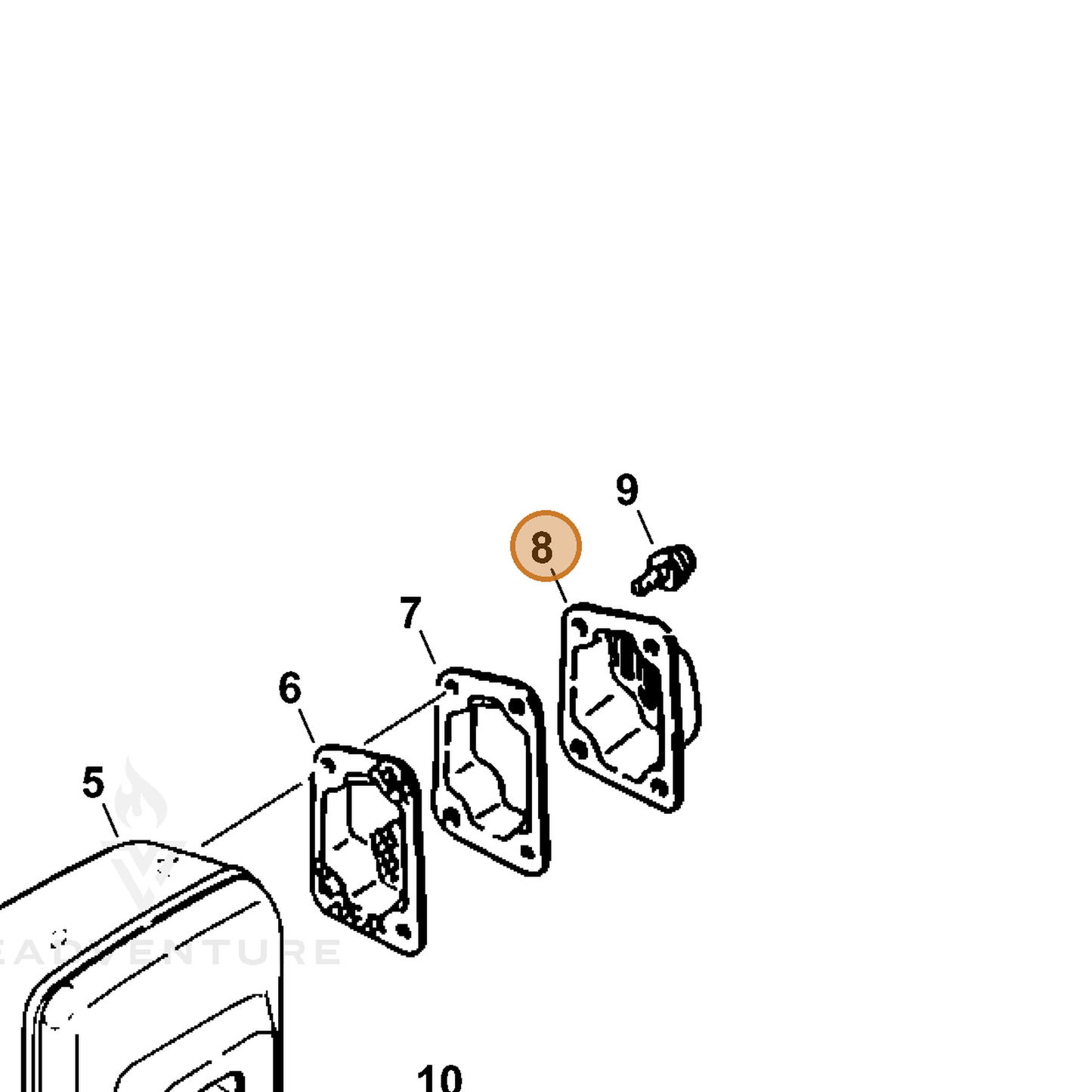 ECHO part 14587331730 — IPL diagram snippet (6x zoom, amber highlight)