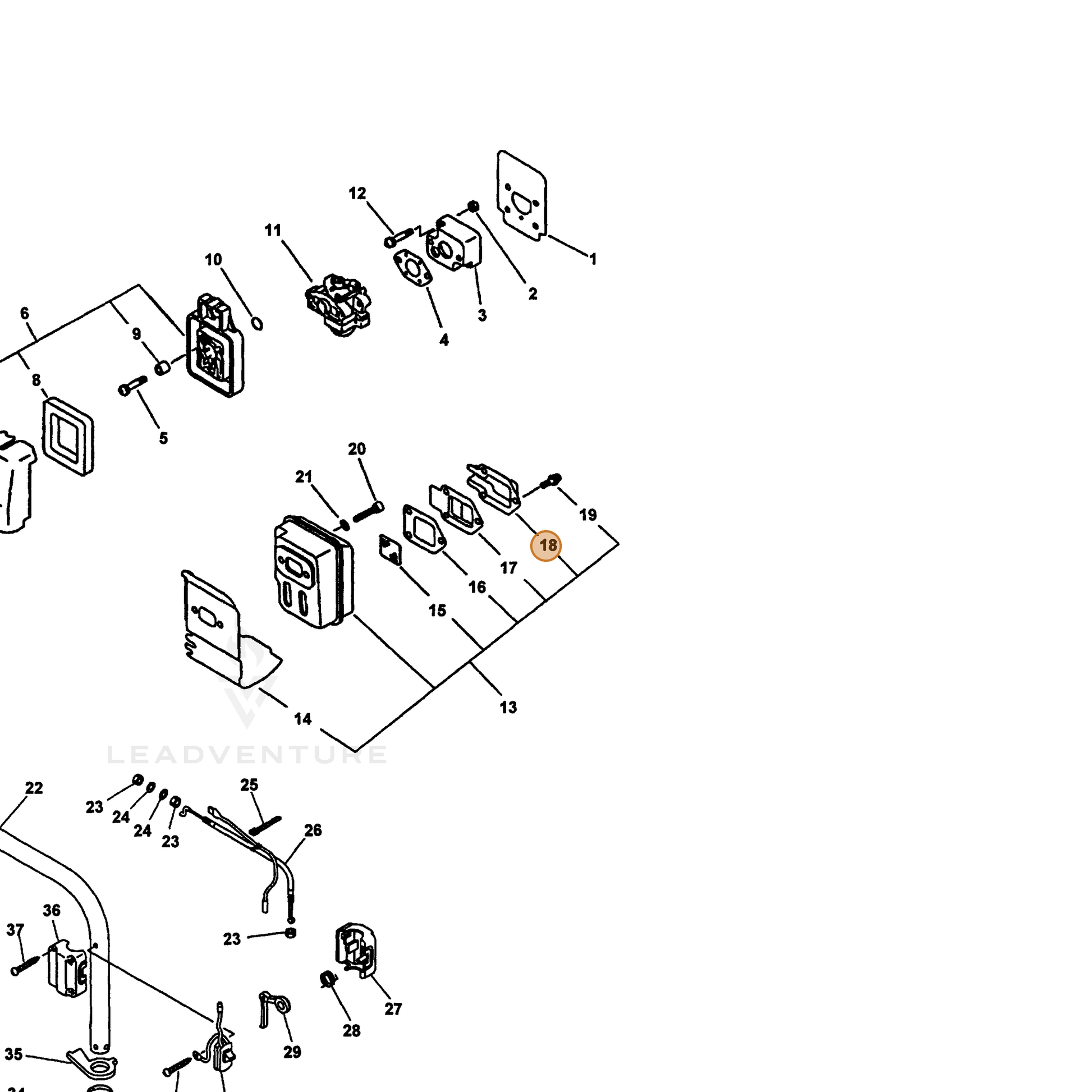 ECHO part 14588321360 — IPL diagram snippet (6x zoom, amber highlight)