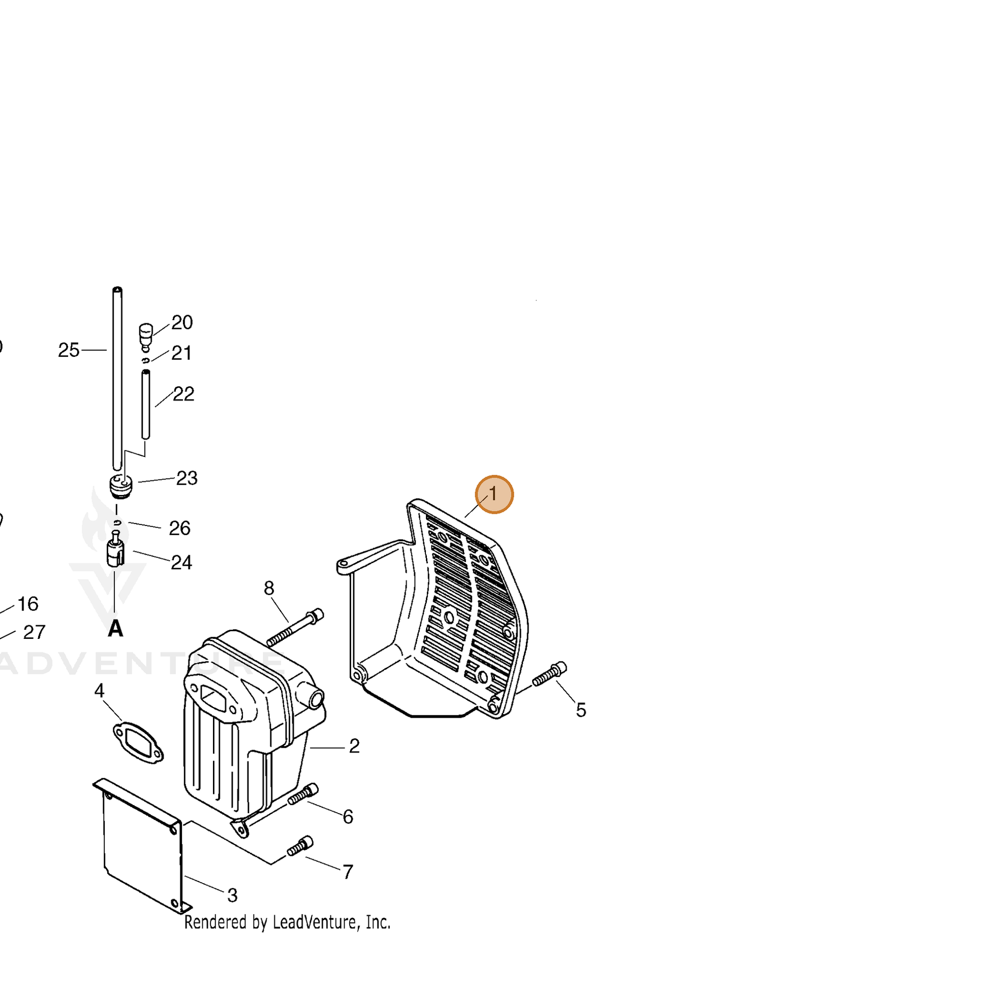ECHO part 14590654431 — IPL diagram snippet (6x zoom, amber highlight)
