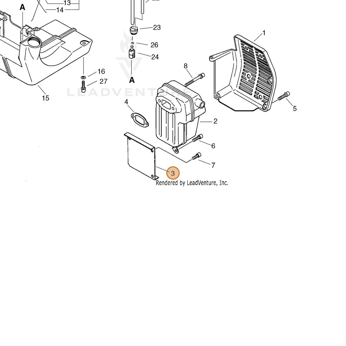 ECHO part 14591054430 — IPL diagram snippet (6x zoom, amber highlight)