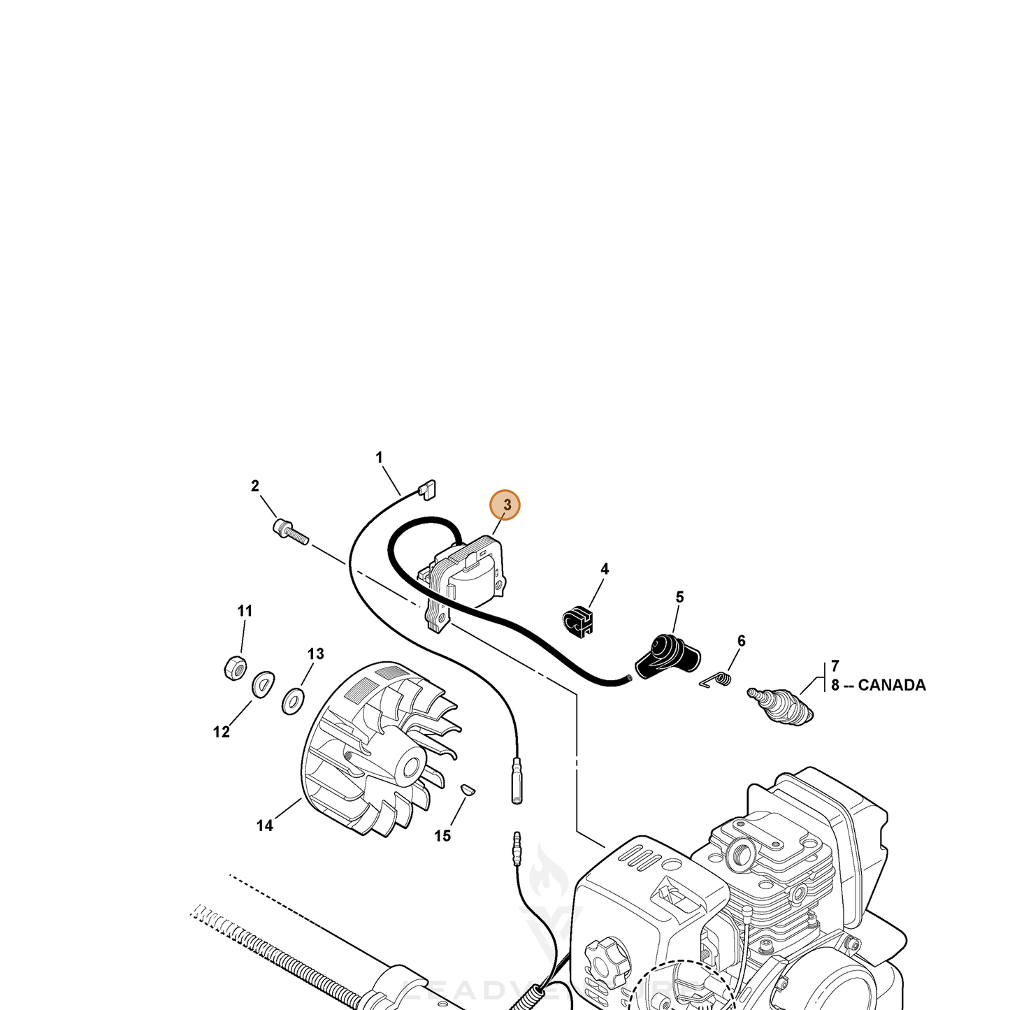 ECHO part 15262655730 — IPL diagram snippet (6x zoom, amber highlight)
