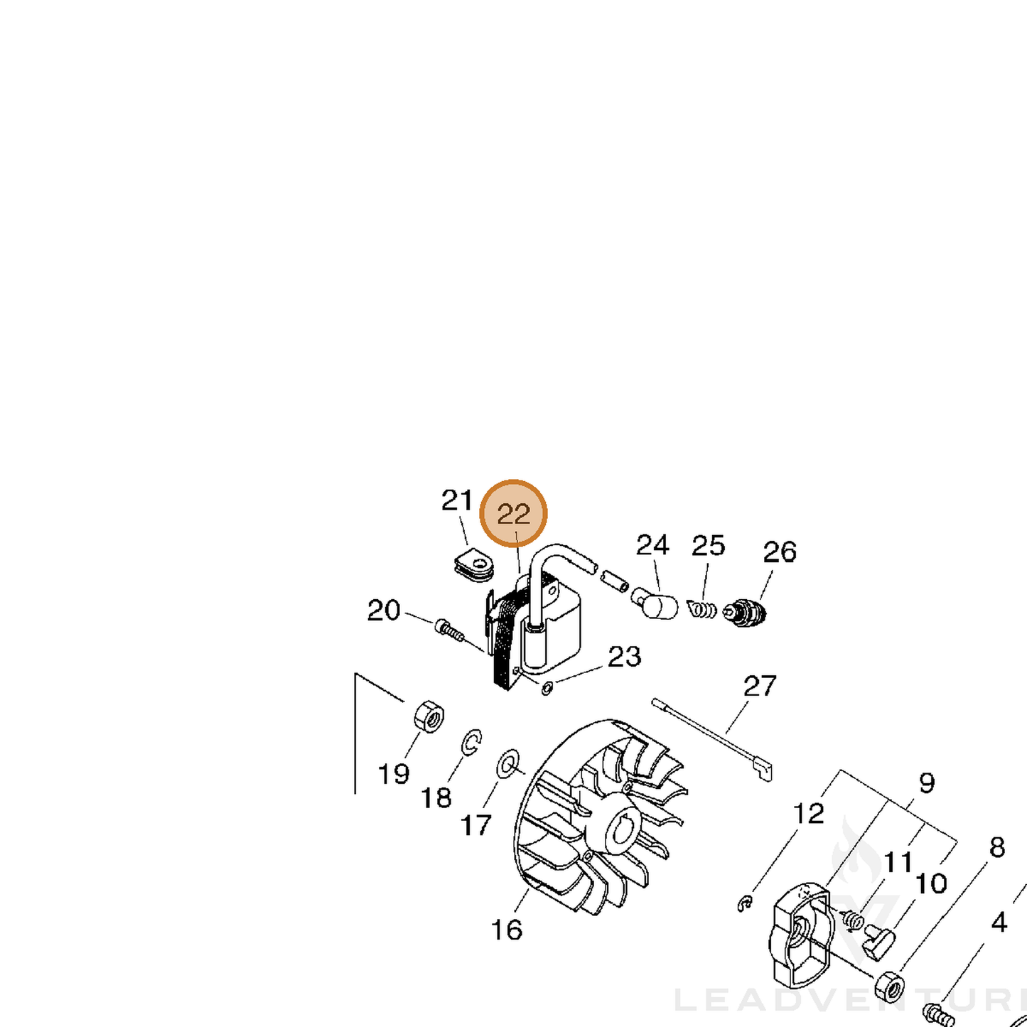 ECHO part 15262655932 — IPL diagram snippet (6x zoom, amber highlight)