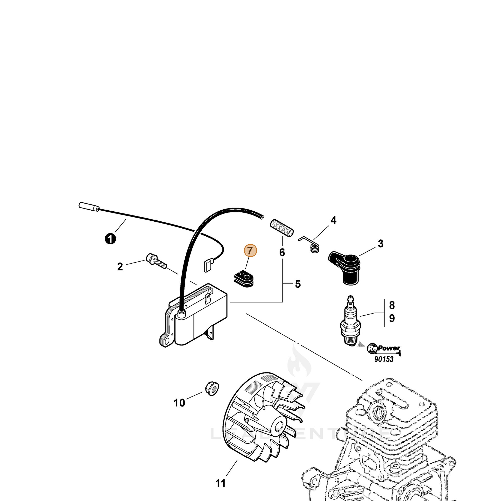 ECHO part 15611240630 — IPL diagram snippet (6x zoom, amber highlight)