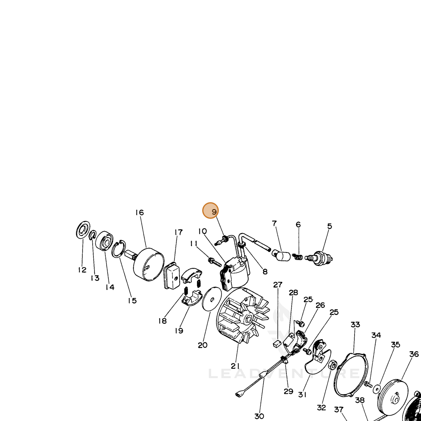 ECHO part 15611407320 — IPL diagram snippet (6x zoom, amber highlight)