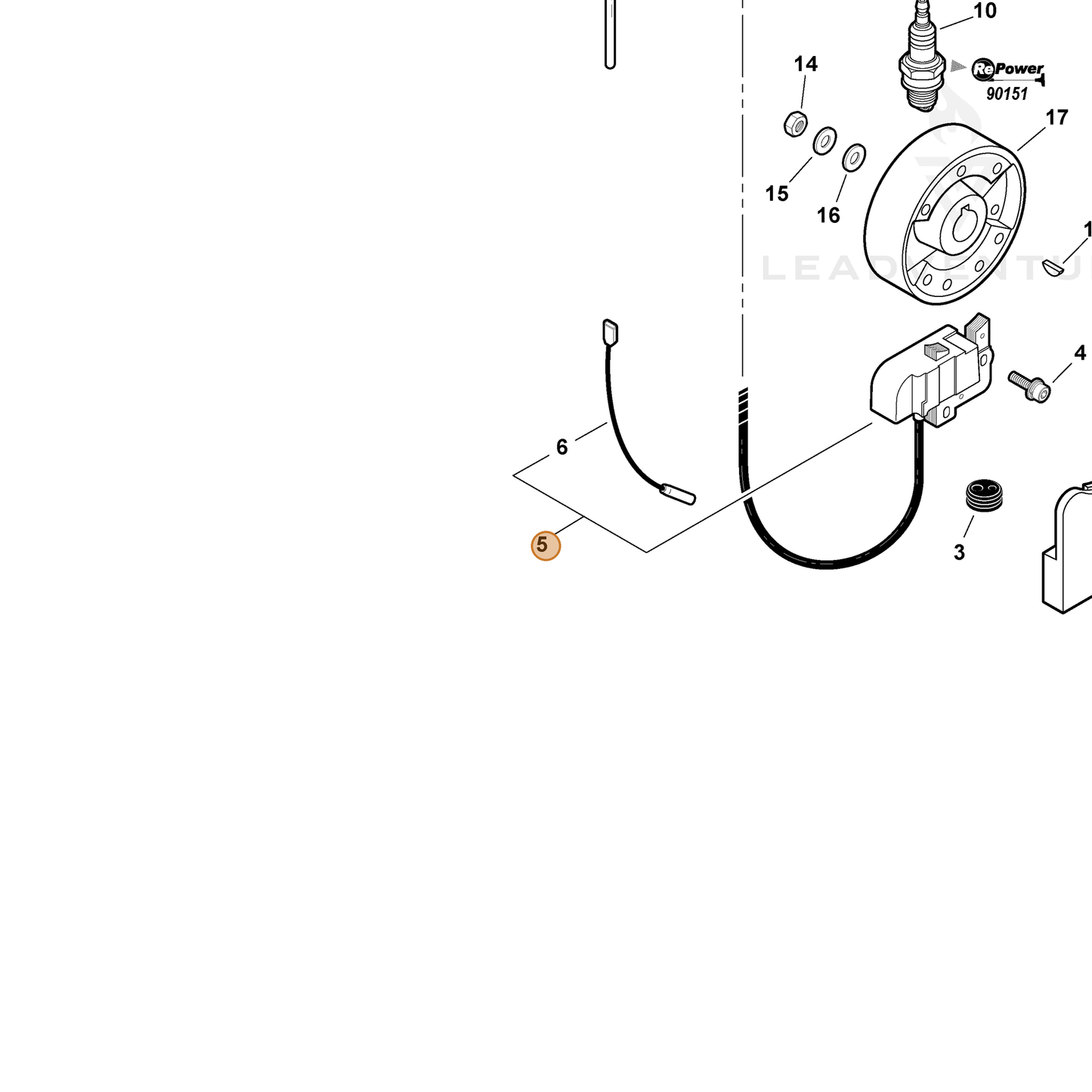ECHO part 15660108361 — IPL diagram snippet (6x zoom, amber highlight)