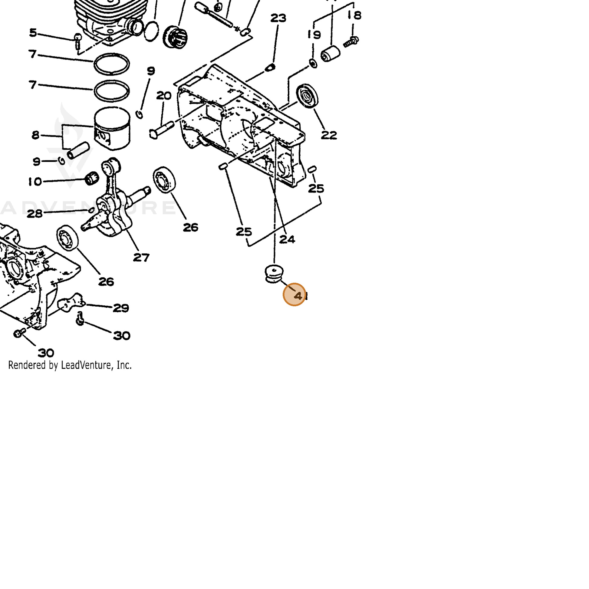 ECHO part 15661830130 — IPL diagram snippet (6x zoom, amber highlight)