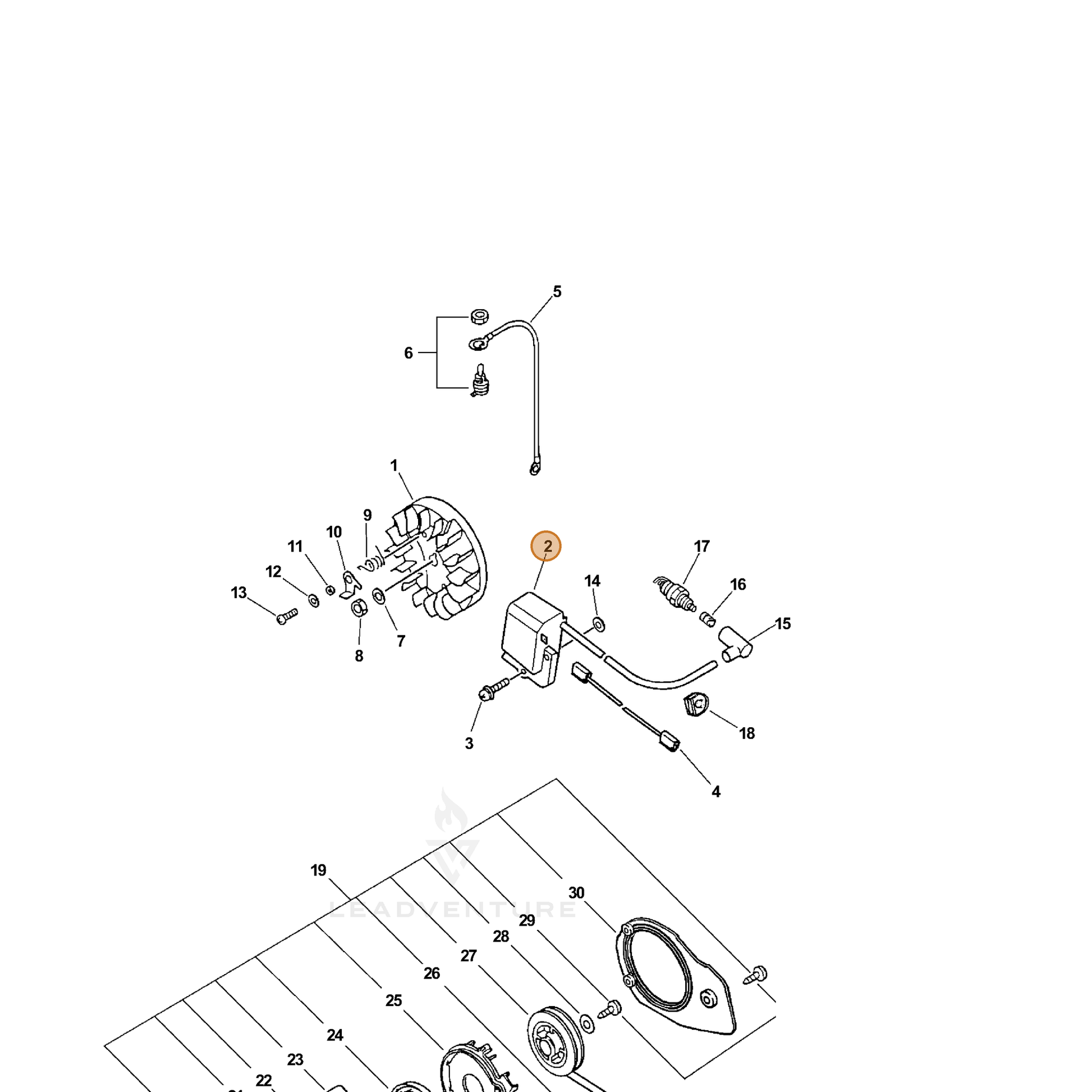 ECHO part 15662639130 — IPL diagram snippet (6x zoom, amber highlight)