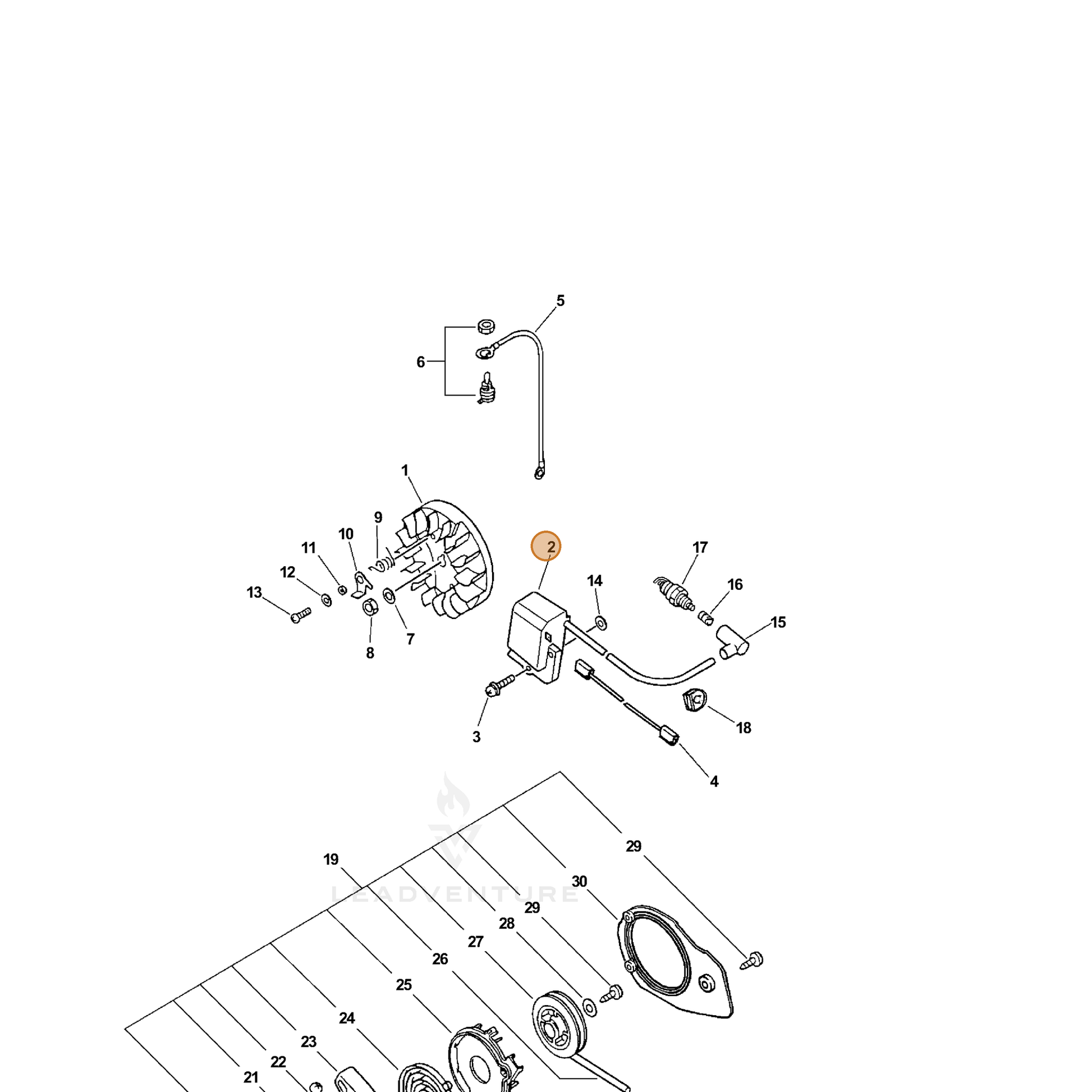 ECHO part 15662639431 — IPL diagram snippet (6x zoom, amber highlight)