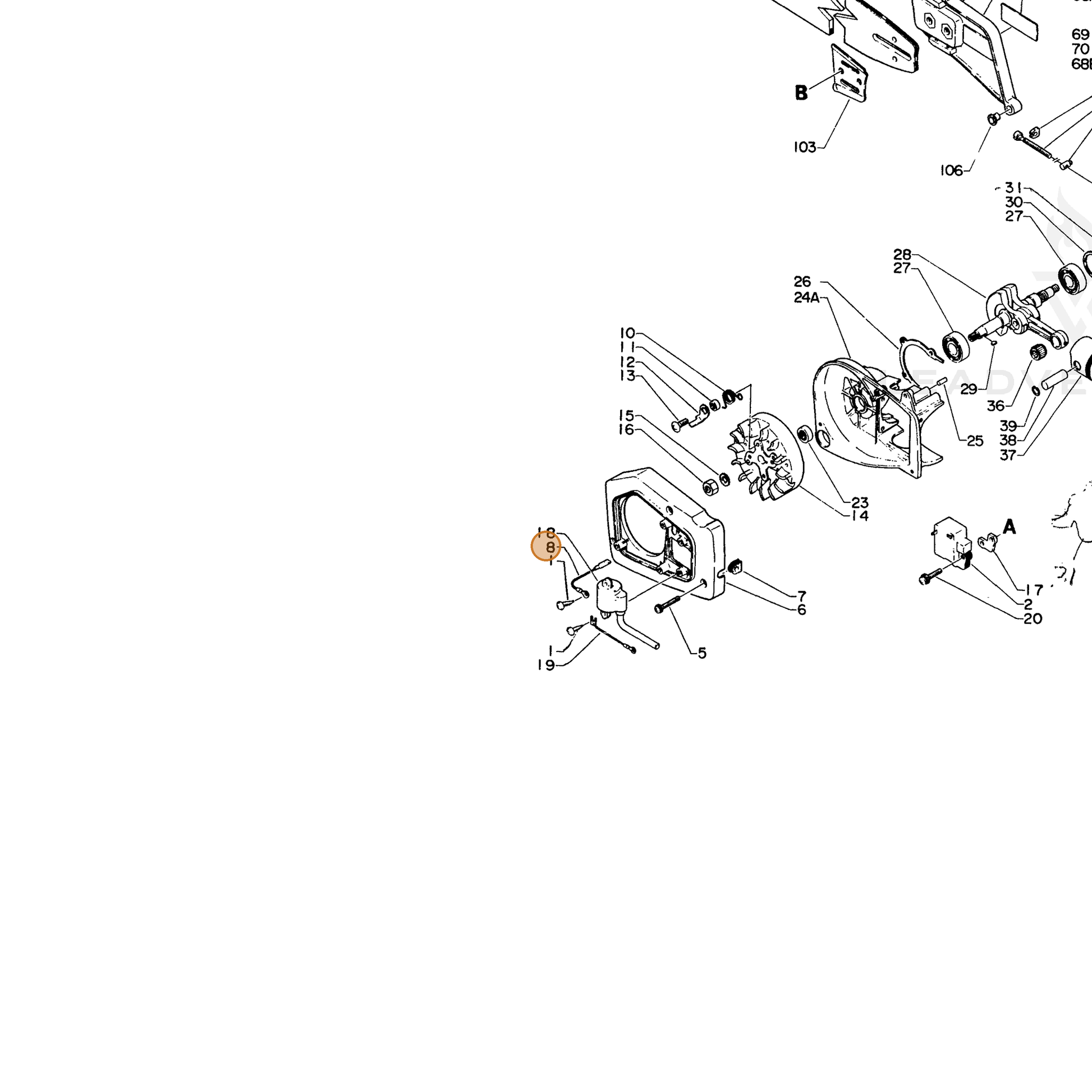 ECHO part 15663015830 — IPL diagram snippet (6x zoom, amber highlight)
