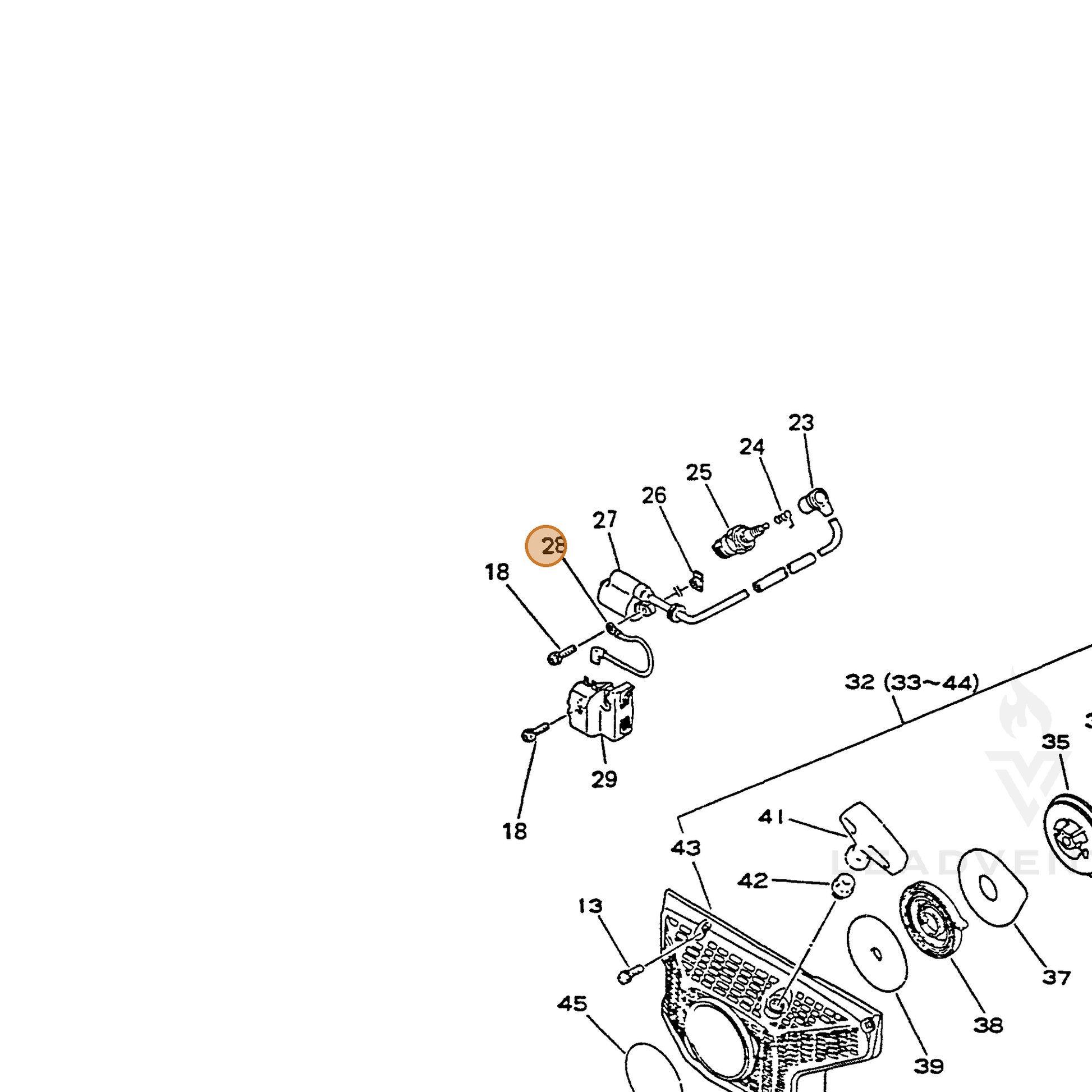 ECHO part 15663030130 — IPL diagram snippet (6x zoom, amber highlight)