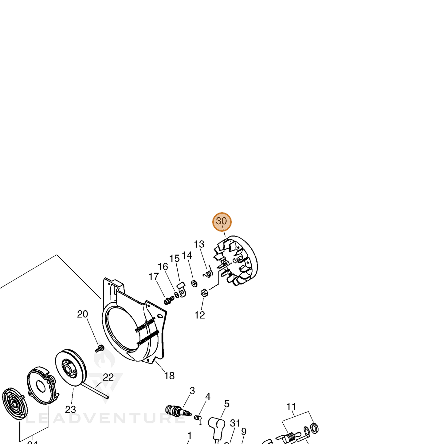 ECHO part 15680060930 — IPL diagram snippet (6x zoom, amber highlight)