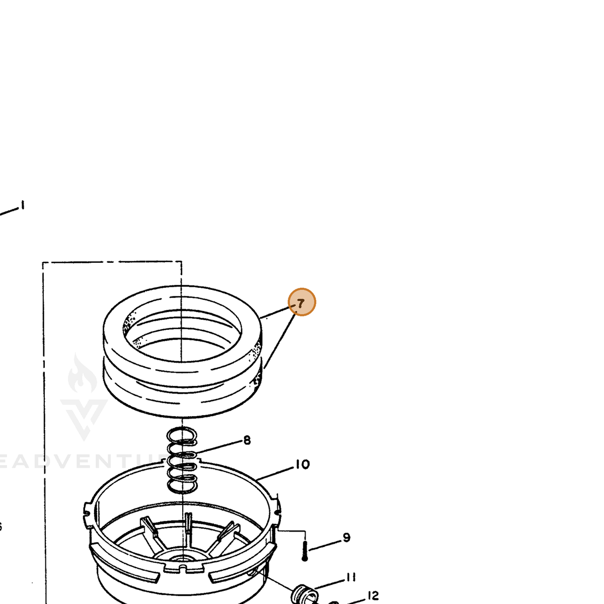 ECHO part 158620 — IPL diagram snippet (6x zoom, amber highlight)