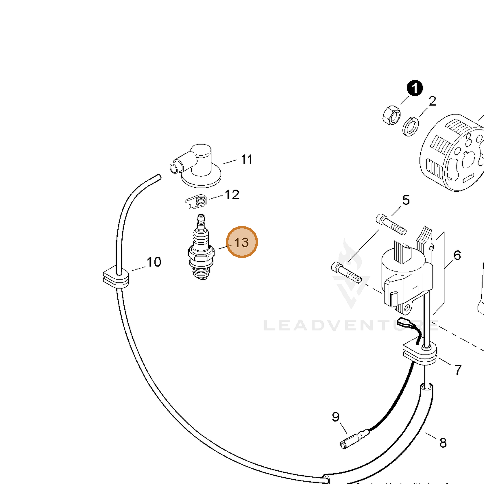 ECHO part 15901010130 — IPL diagram snippet (6x zoom, amber highlight)