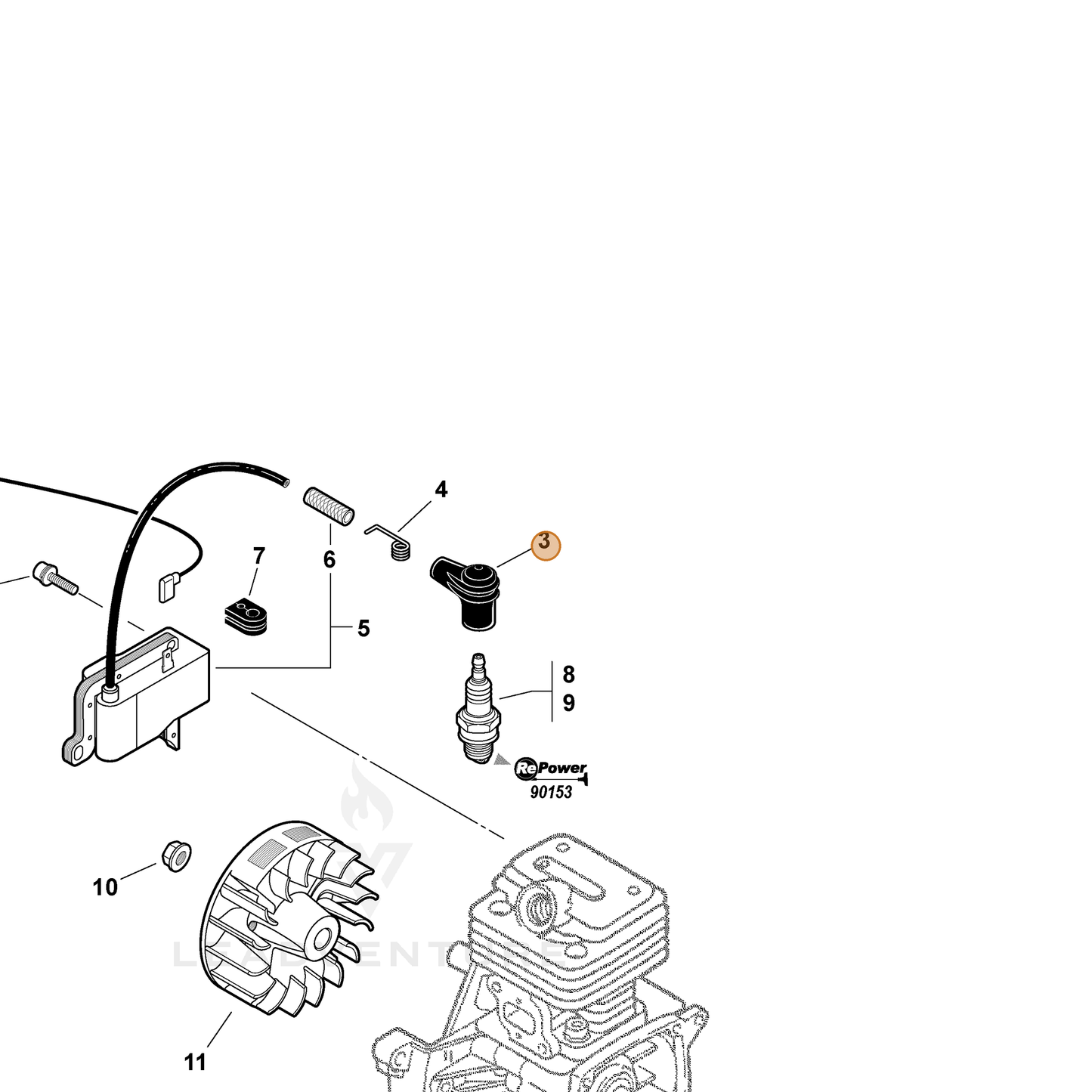 ECHO part 15901203433 — IPL diagram snippet (6x zoom, amber highlight)