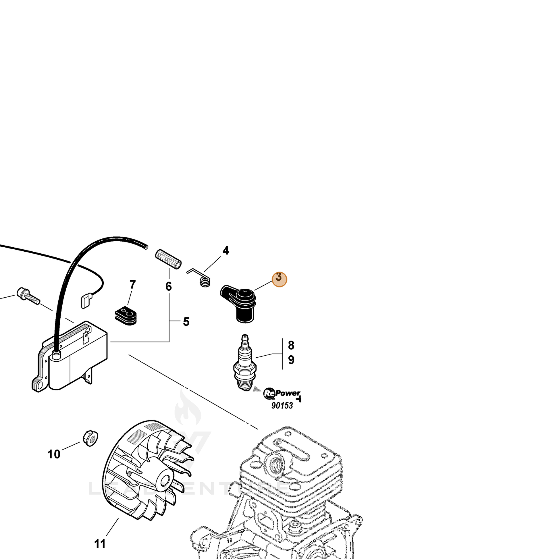 ECHO part 15901203433 — IPL diagram snippet (6x zoom, amber highlight)