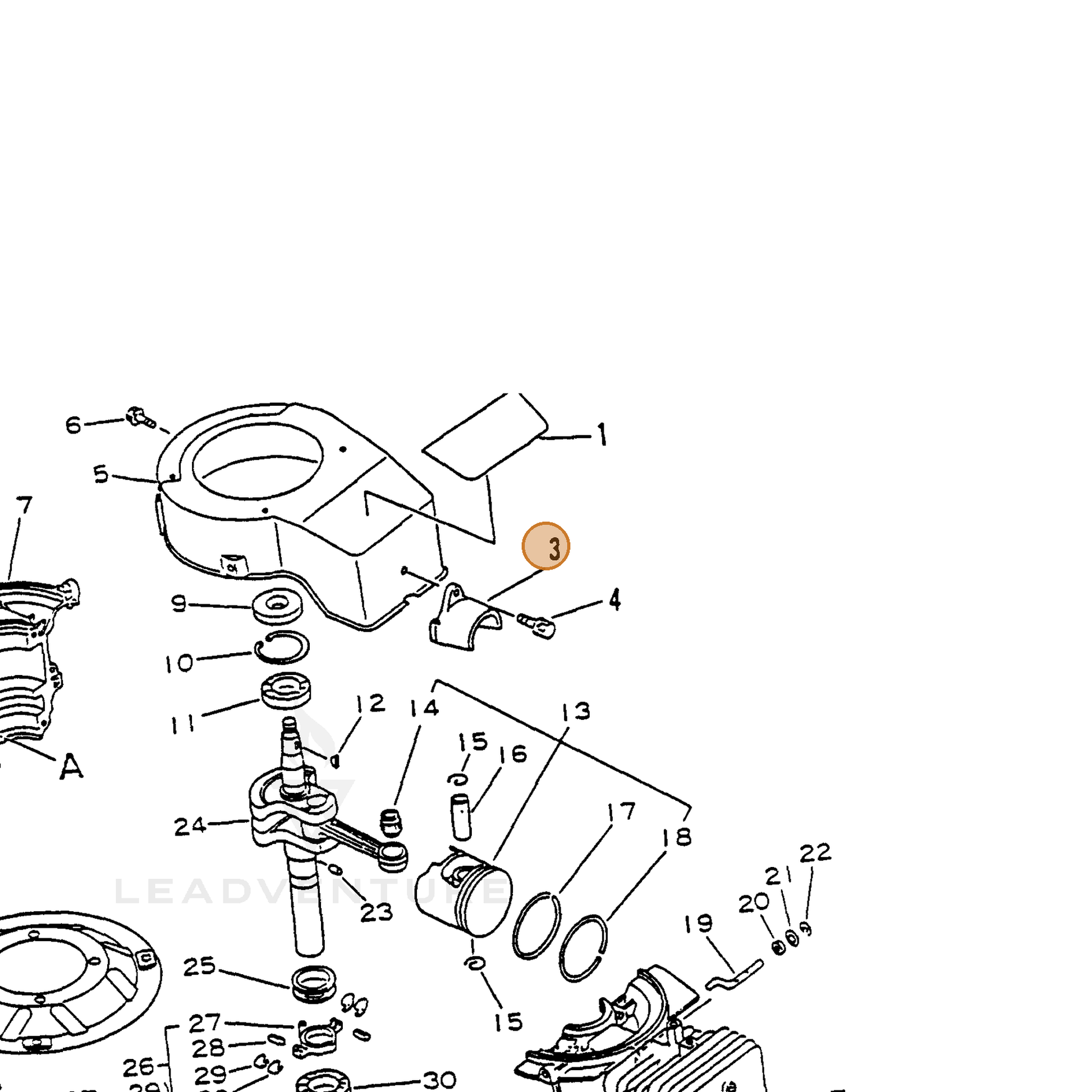 ECHO part 15901511620 — IPL diagram snippet (6x zoom, amber highlight)