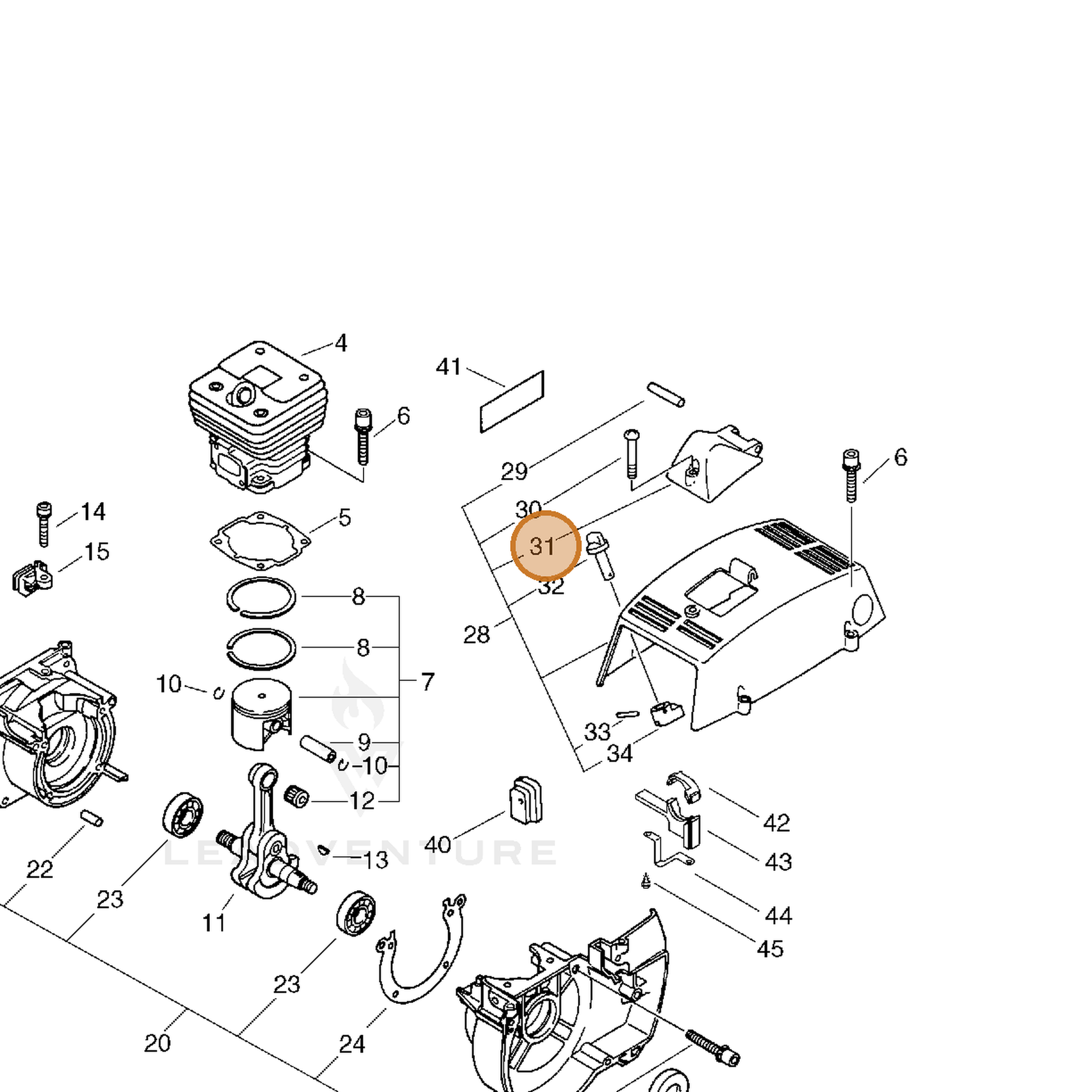 ECHO part 15901554430 — IPL diagram snippet (6x zoom, amber highlight)