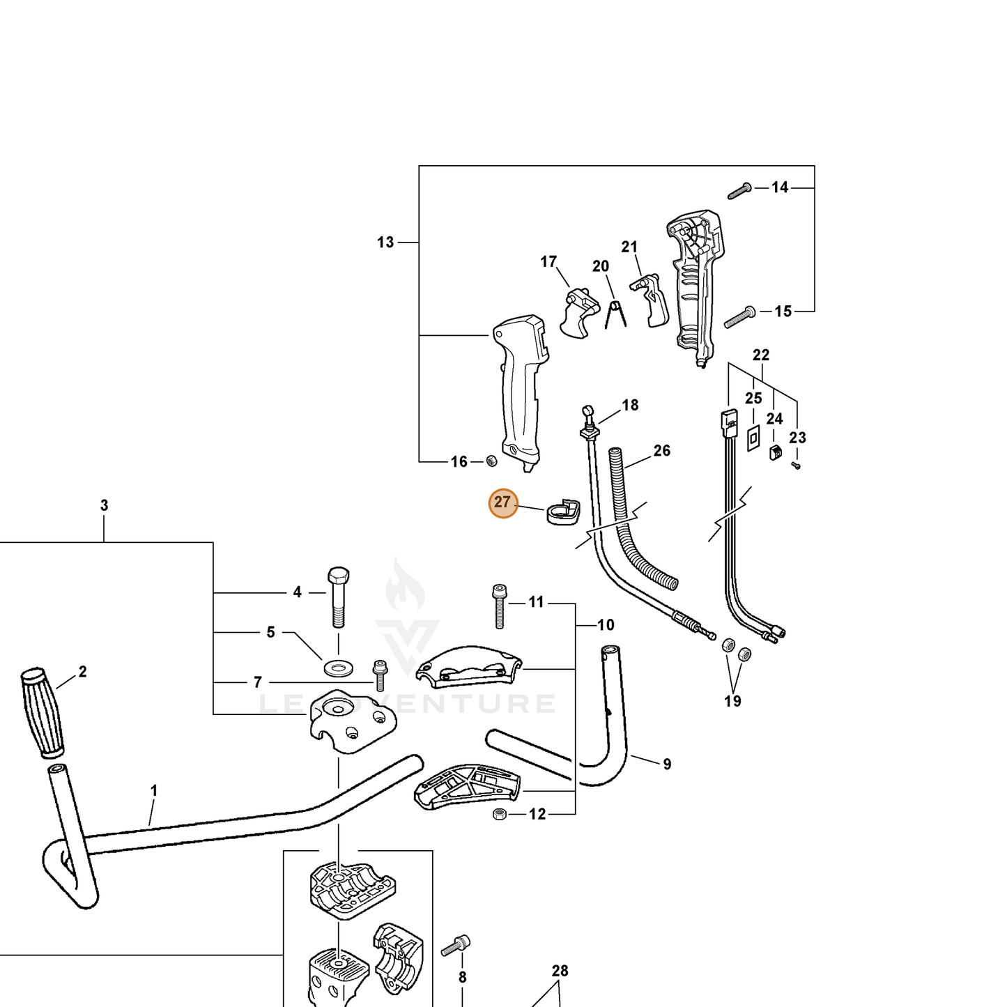 ECHO part 15911209961 — IPL diagram snippet (6x zoom, amber highlight)