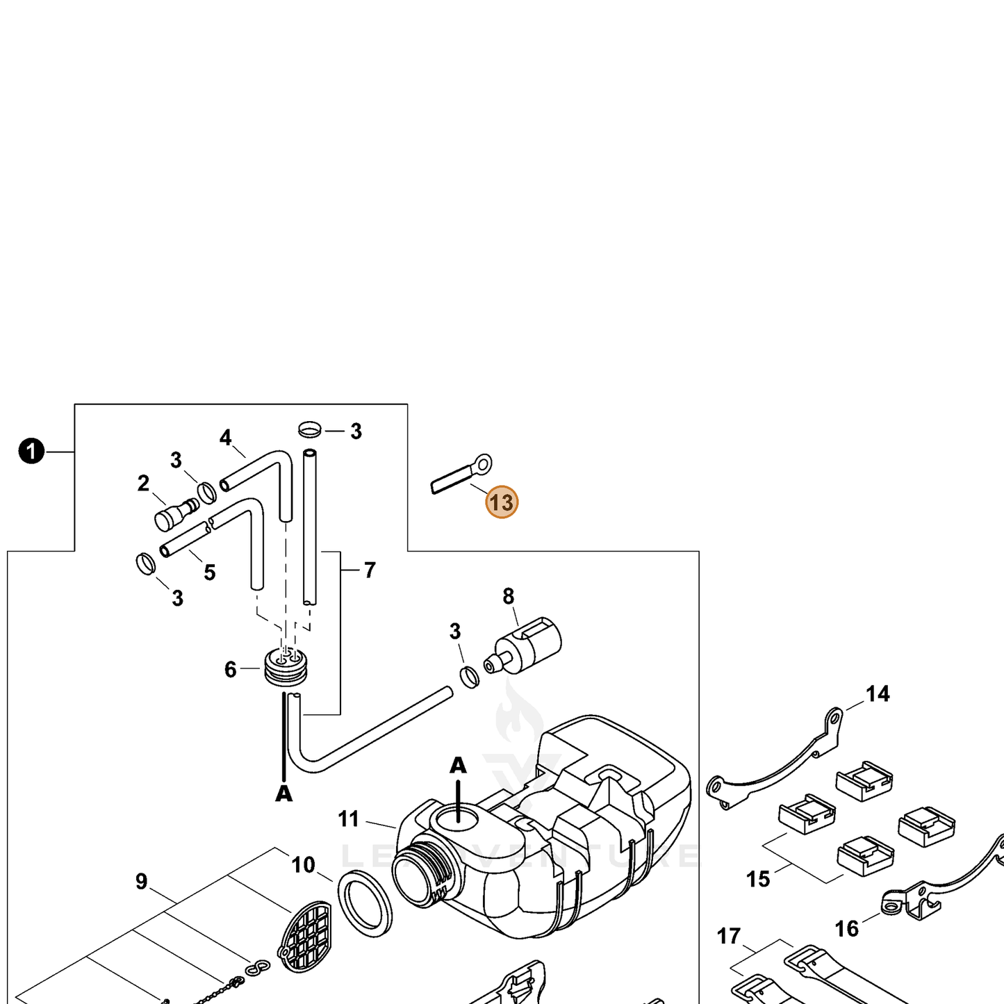 ECHO part 15911222131 — IPL diagram snippet (6x zoom, amber highlight)