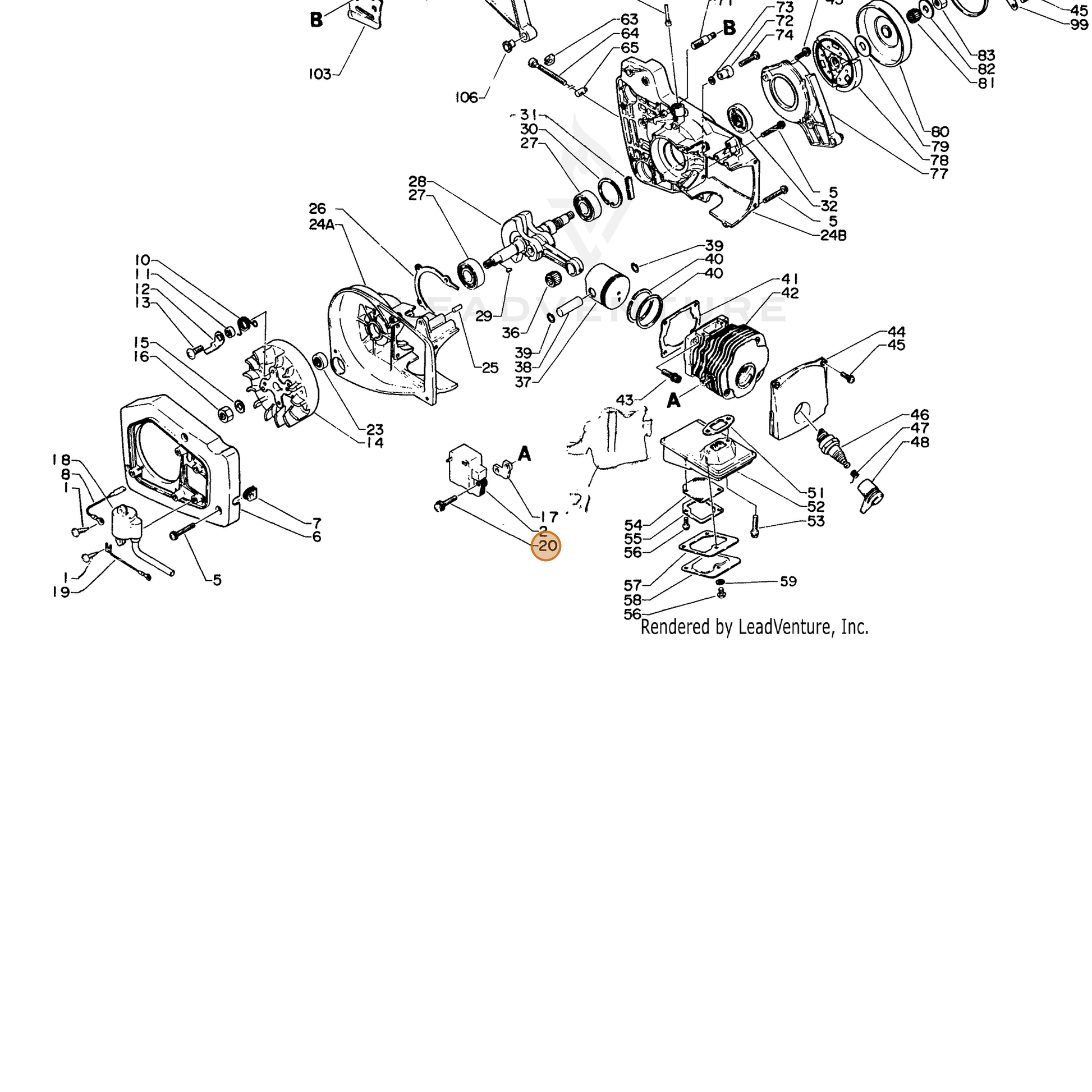 ECHO part 15931415130 — IPL diagram snippet (6x zoom, amber highlight)