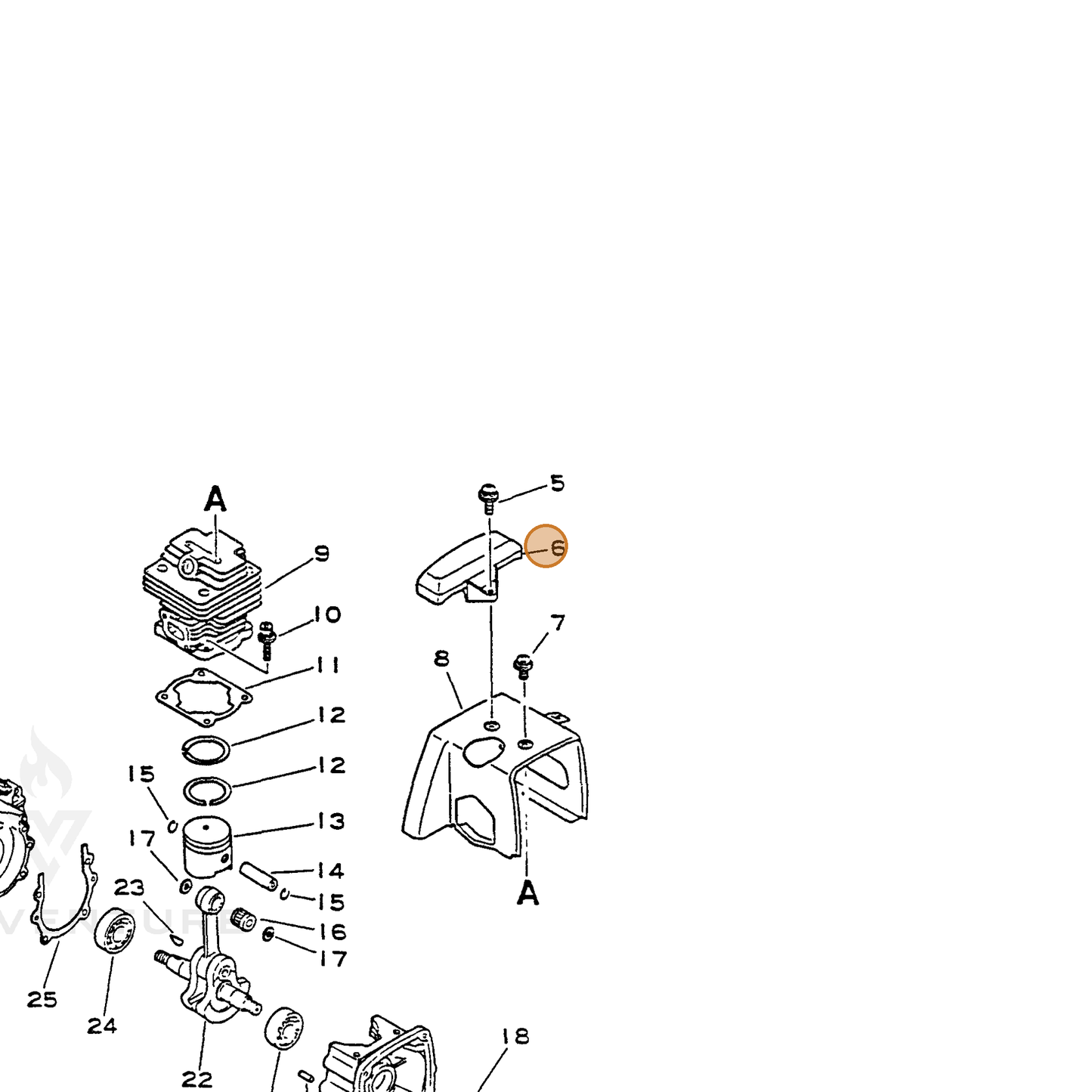 ECHO part 15990543130 — IPL diagram snippet (6x zoom, amber highlight)