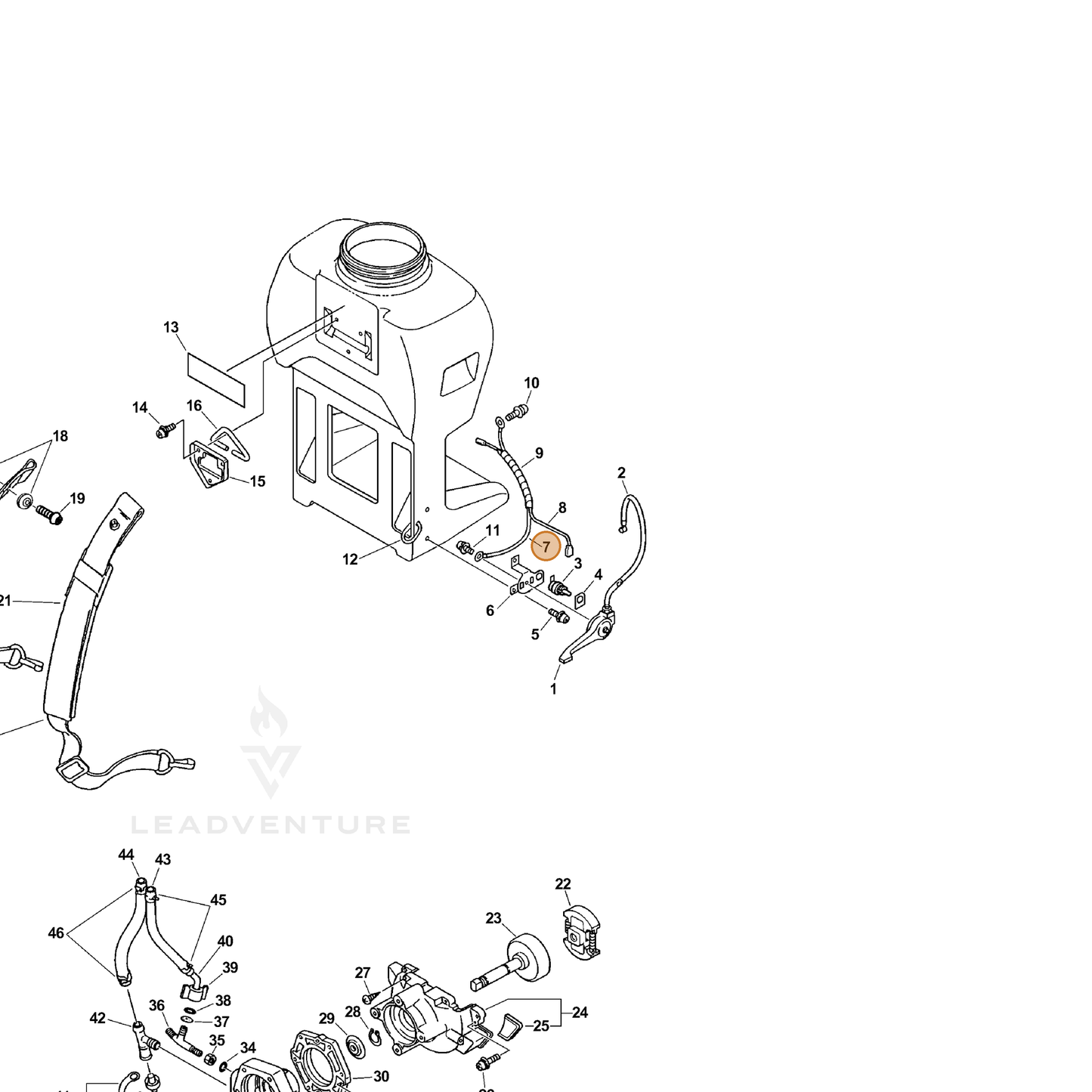 ECHO part 16201011612 — IPL diagram snippet (6x zoom, amber highlight)