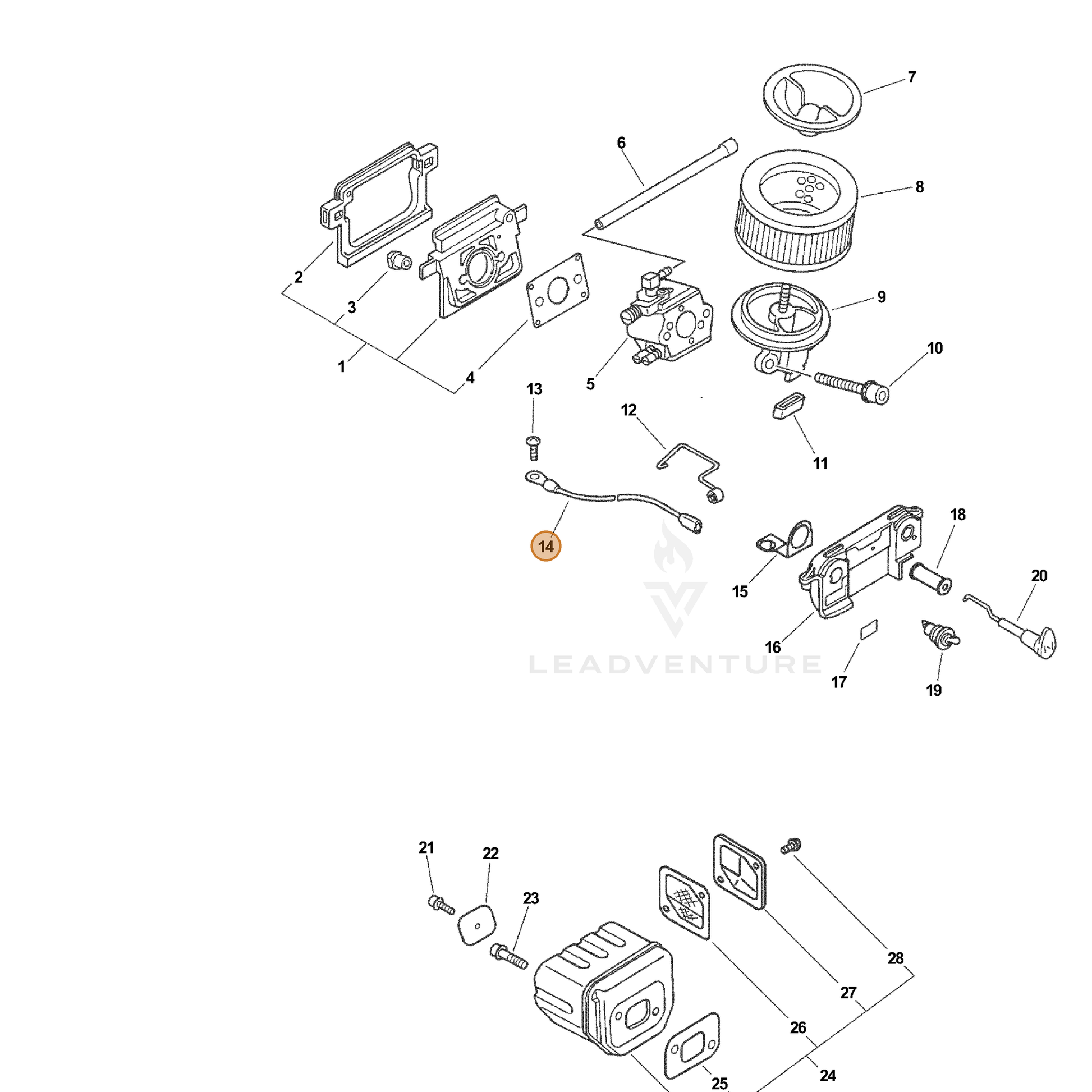 ECHO part 16201038332 — IPL diagram snippet (6x zoom, amber highlight)