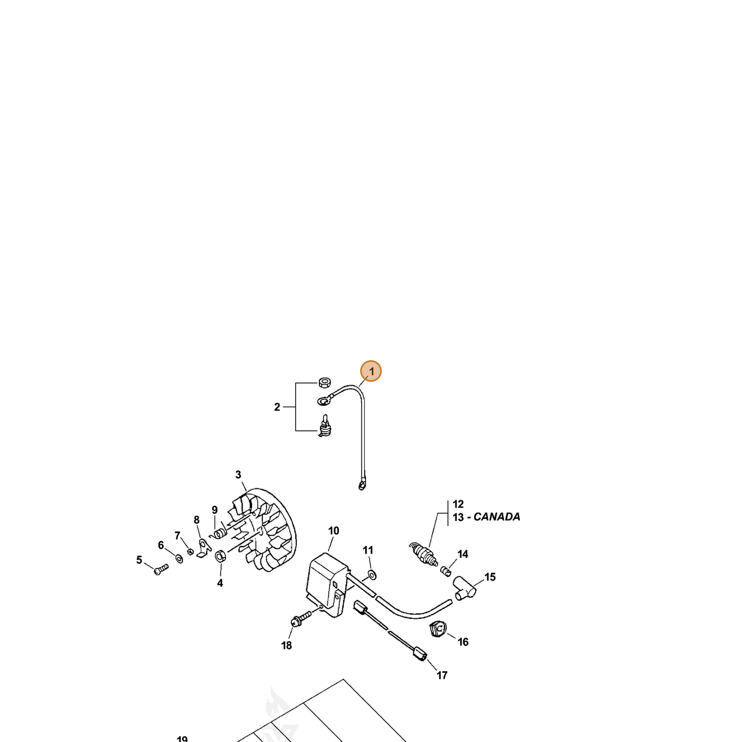 ECHO part 16201039131 — IPL diagram snippet (6x zoom, amber highlight)