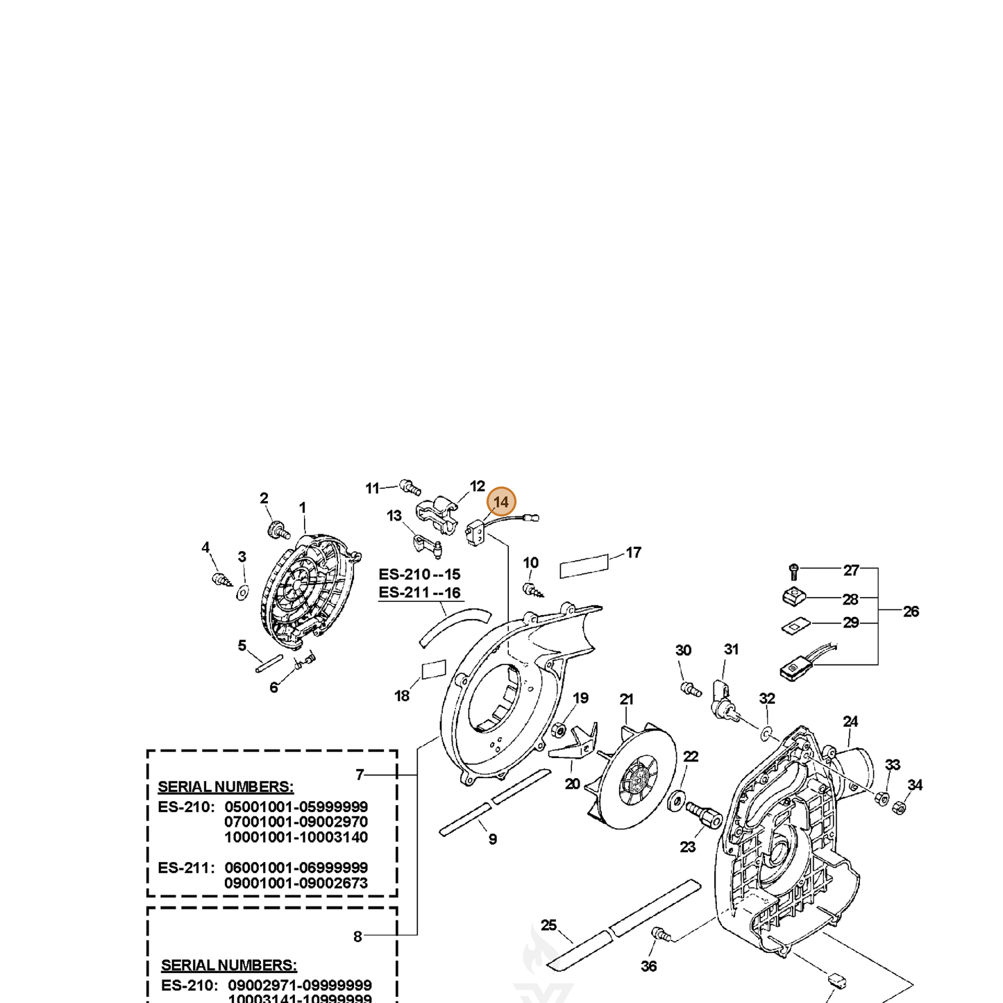 ECHO part 16340020660 — IPL diagram snippet (6x zoom, amber highlight)