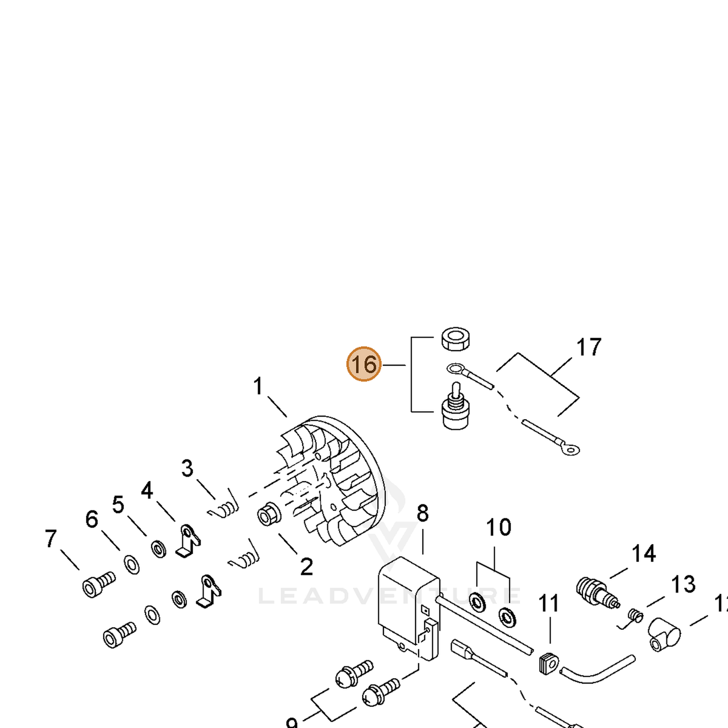 ECHO part 16340039130 — IPL diagram snippet (6x zoom, amber highlight)