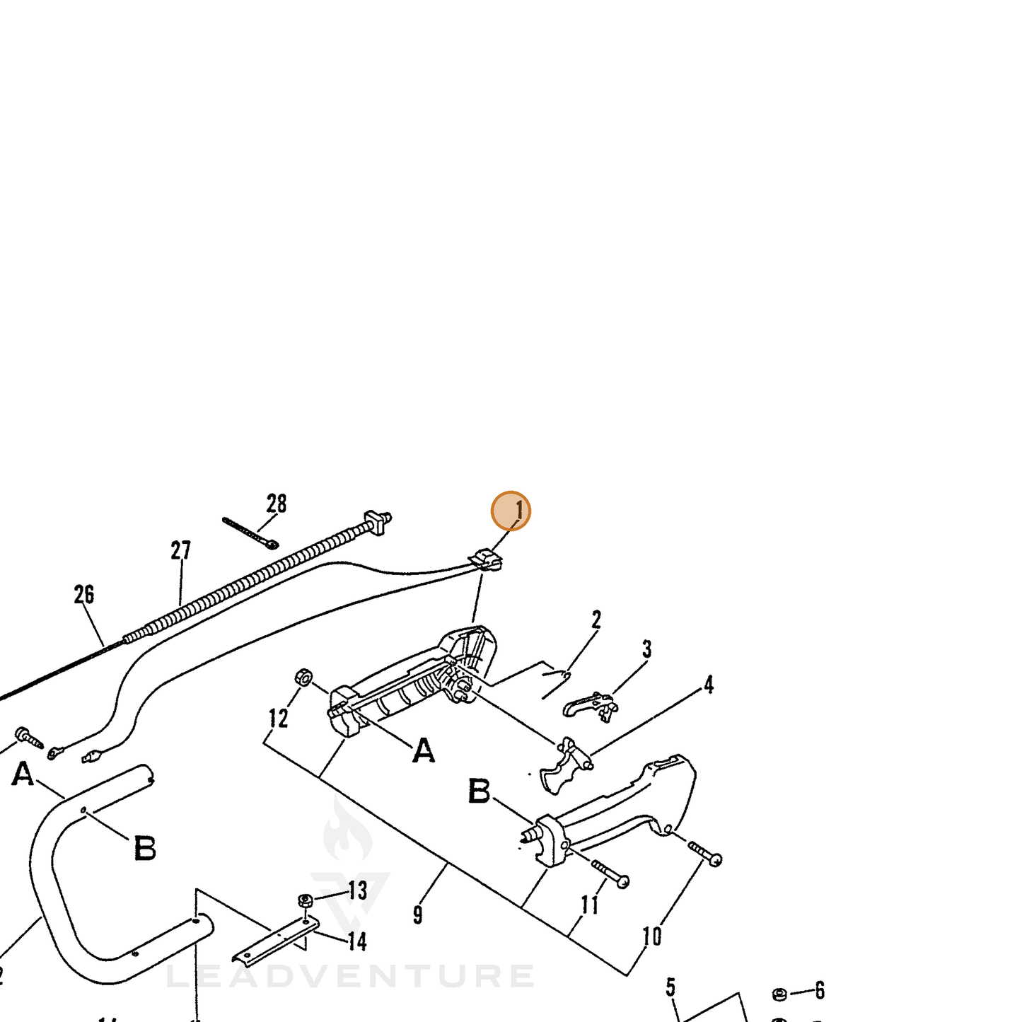 ECHO part 16340105960 — IPL diagram snippet (6x zoom, amber highlight)
