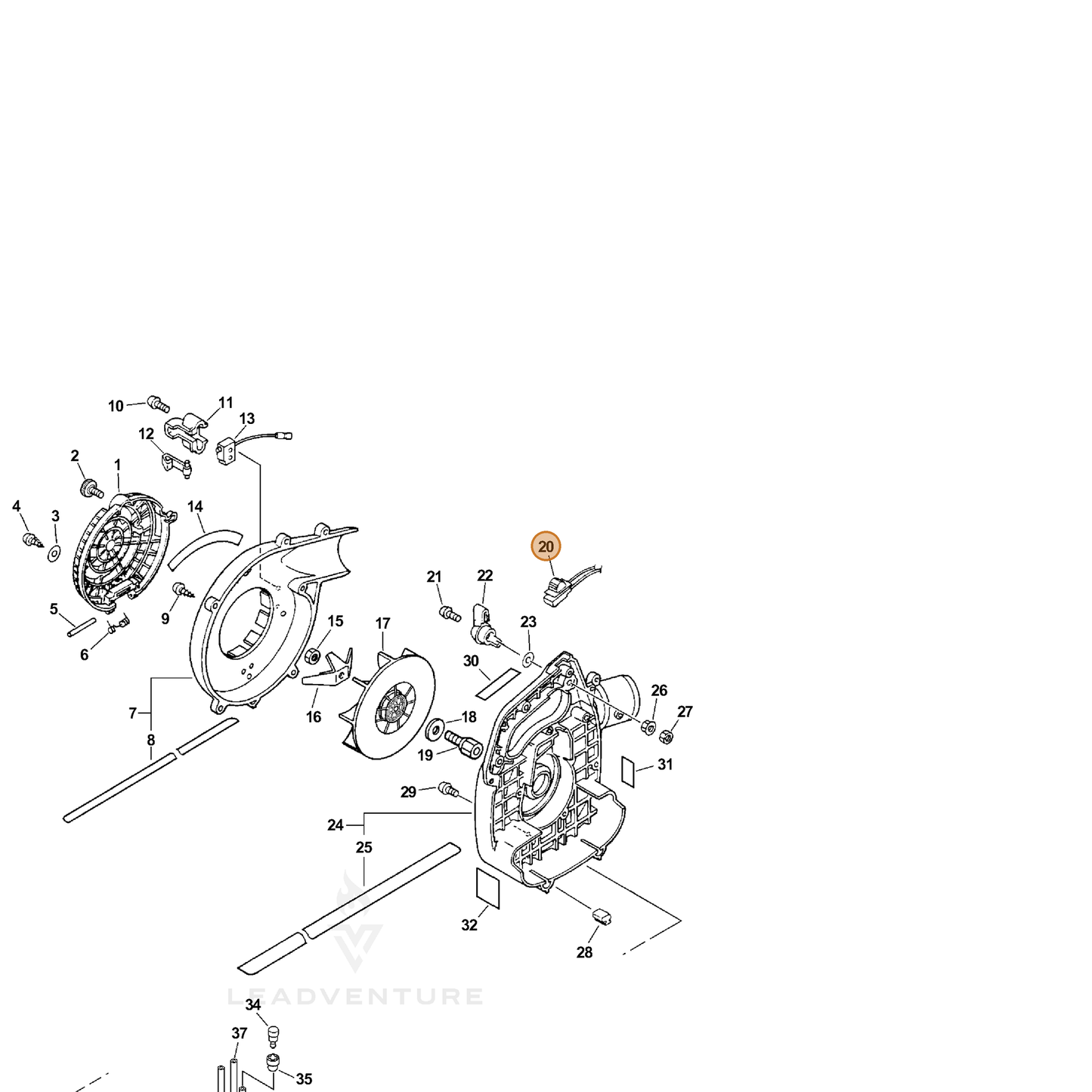 ECHO part 16340120661 — IPL diagram snippet (6x zoom, amber highlight)