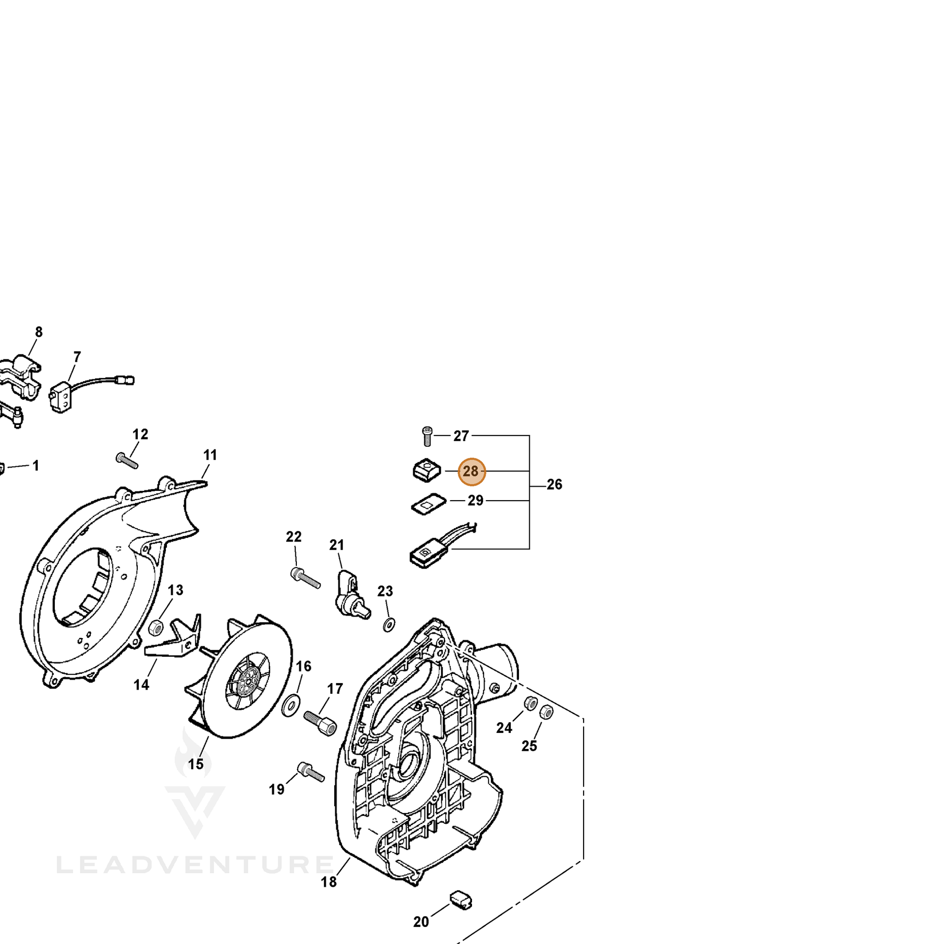 ECHO part 16341012331 — IPL diagram snippet (6x zoom, amber highlight)