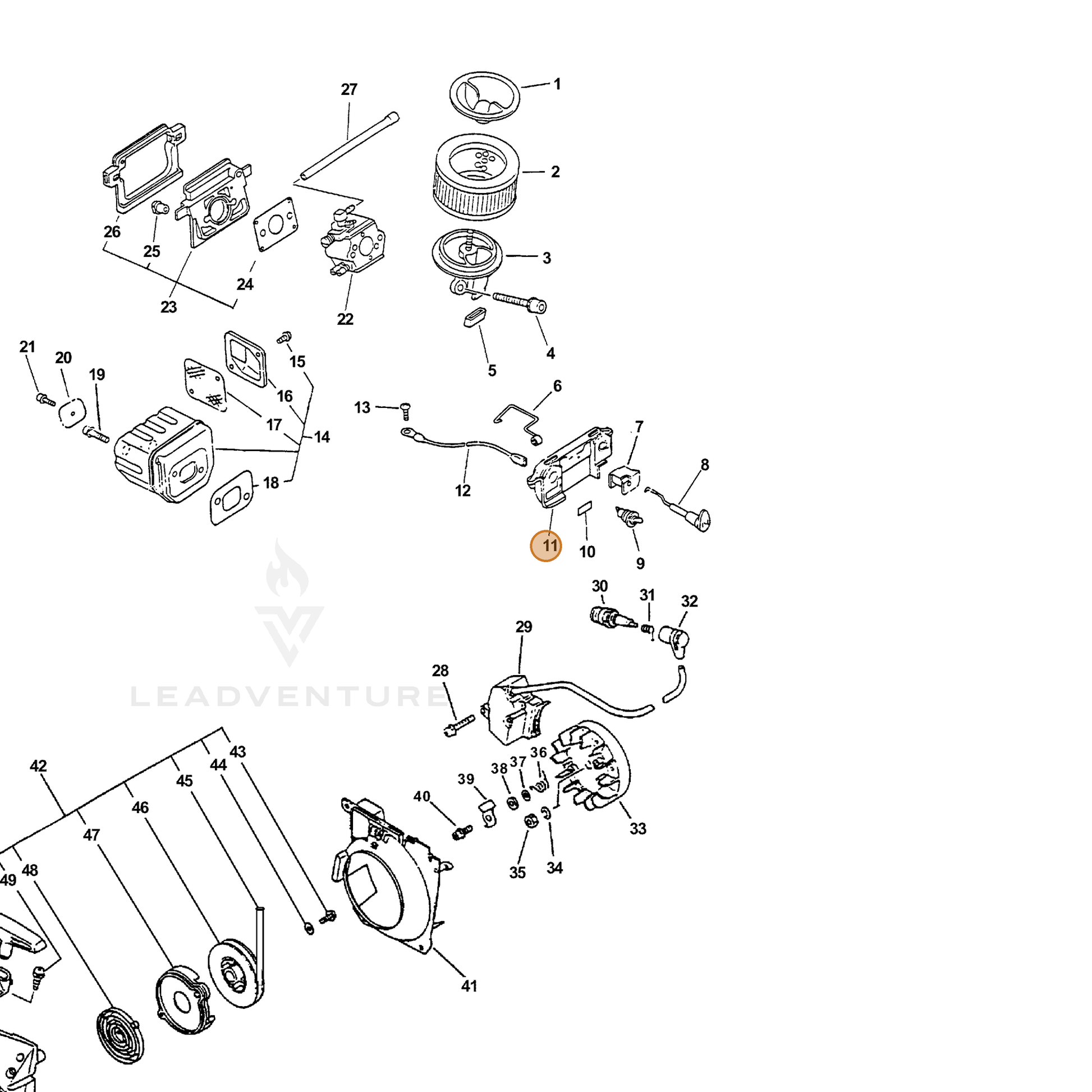ECHO part 16380438935 — IPL diagram snippet (6x zoom, amber highlight)