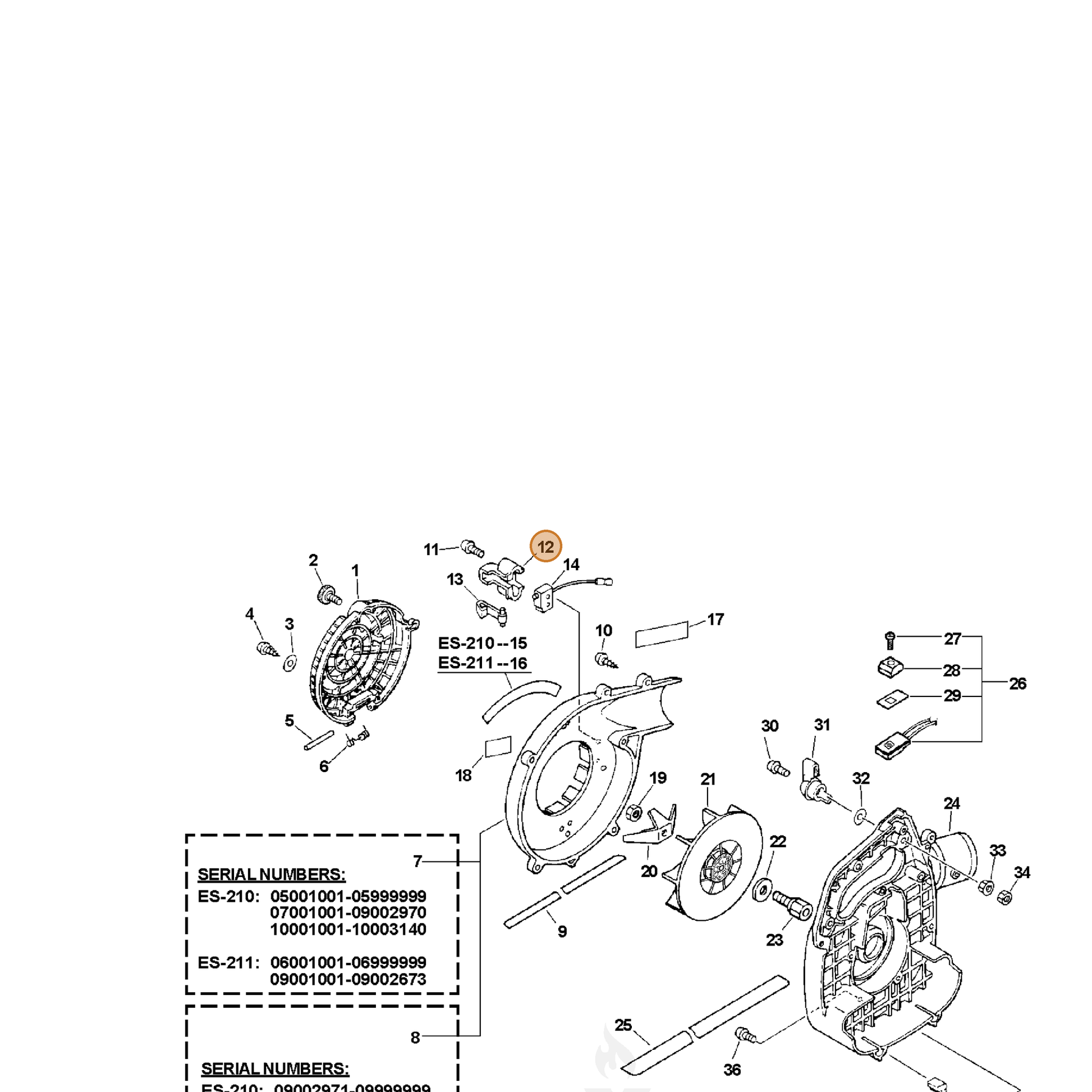 ECHO part 16381020660 — IPL diagram snippet (6x zoom, amber highlight)