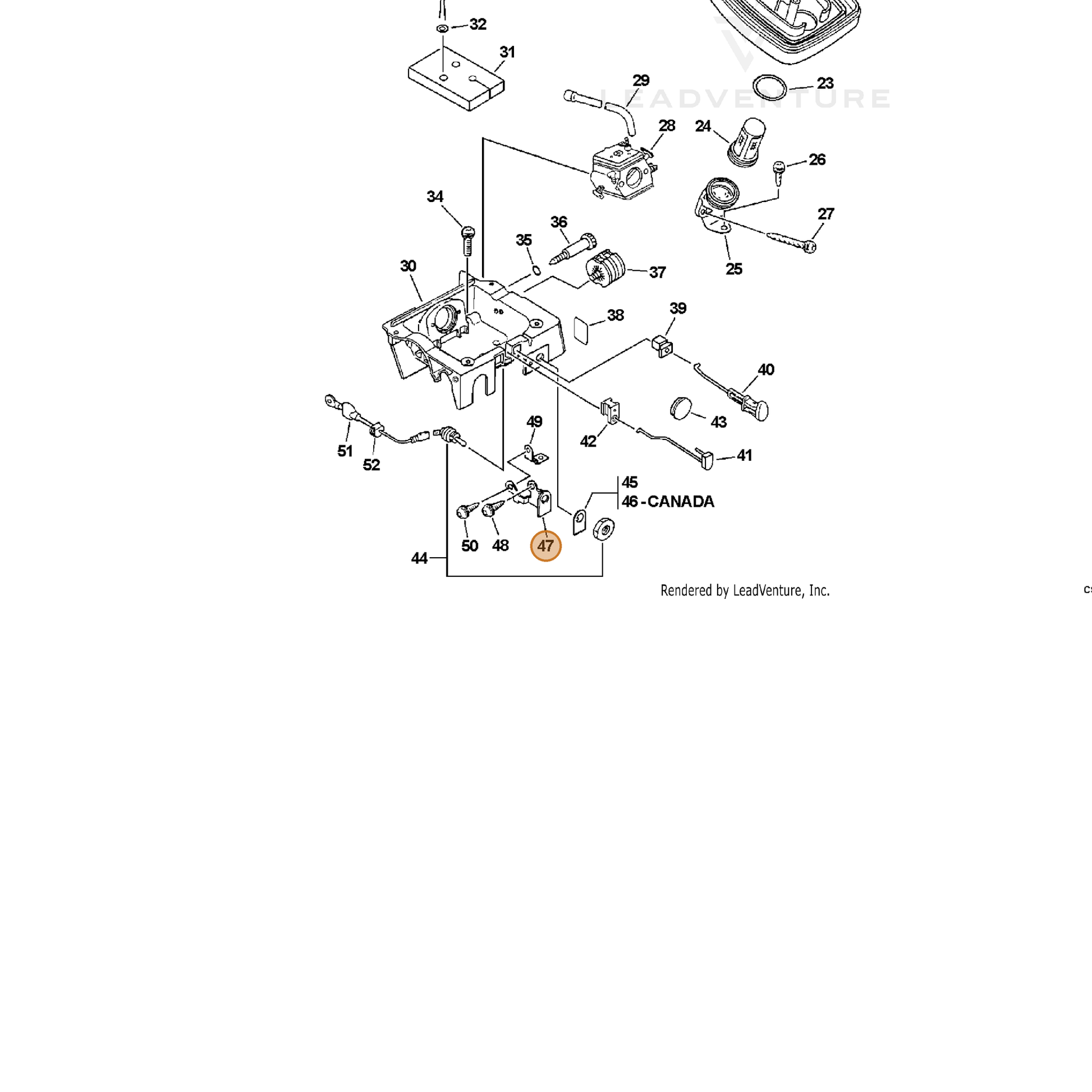 ECHO part 16381030130 — IPL diagram snippet (6x zoom, amber highlight)