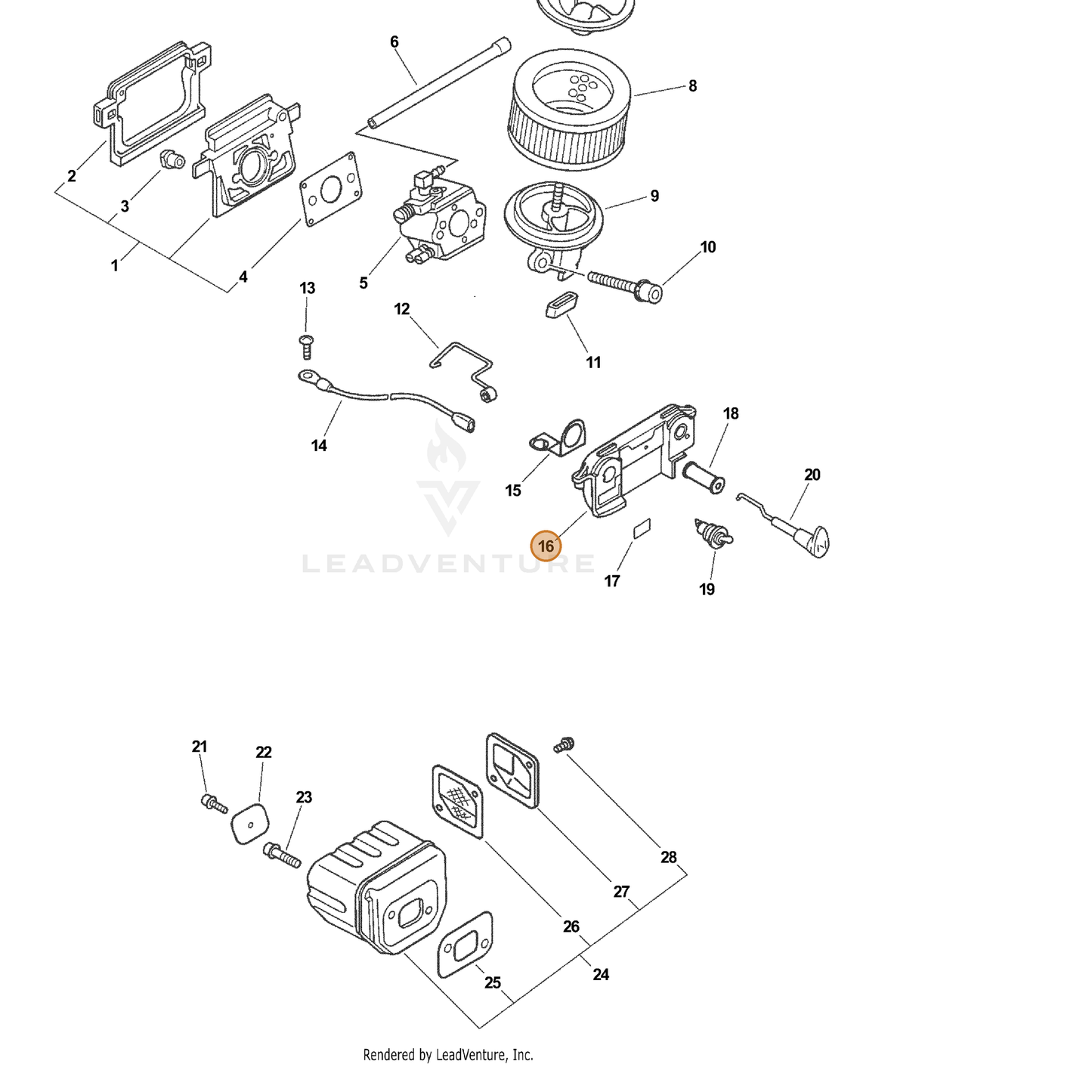 ECHO part 16381038933 — IPL diagram snippet (6x zoom, amber highlight)