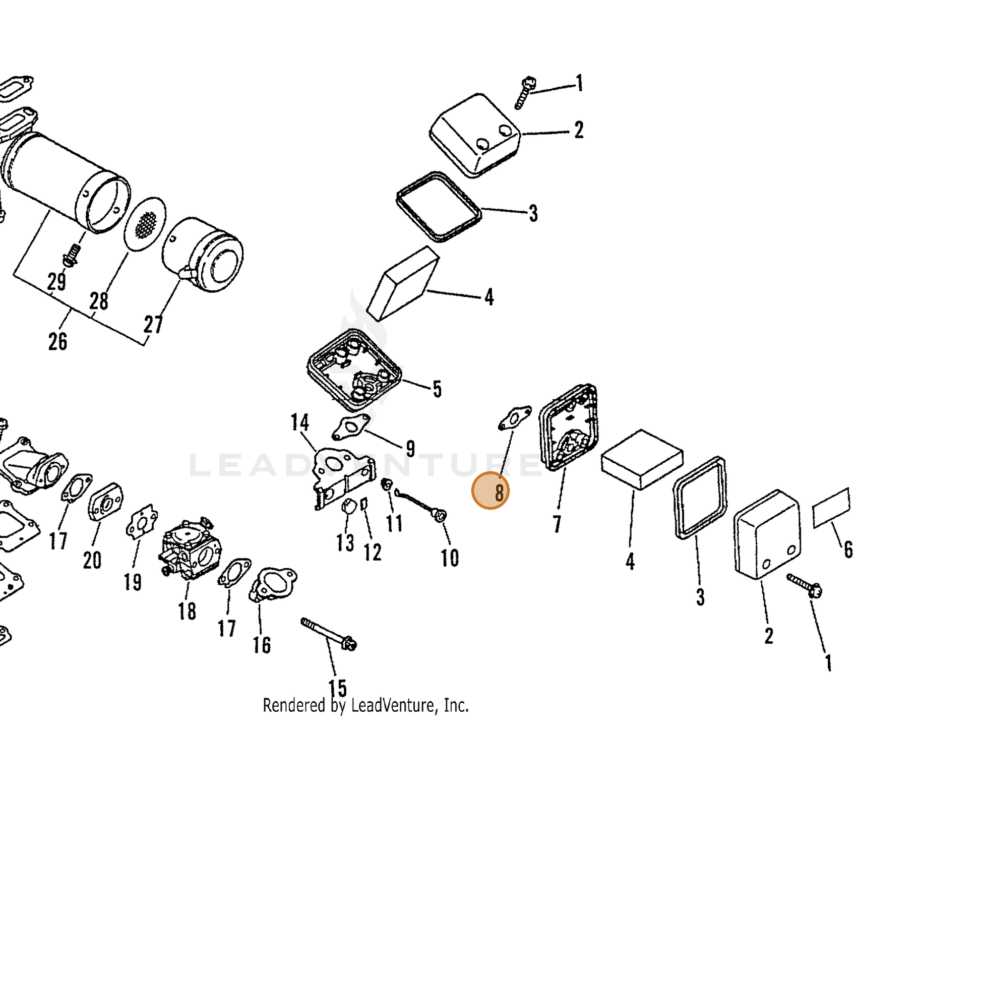 ECHO part 16381310461 — IPL diagram snippet (6x zoom, amber highlight)