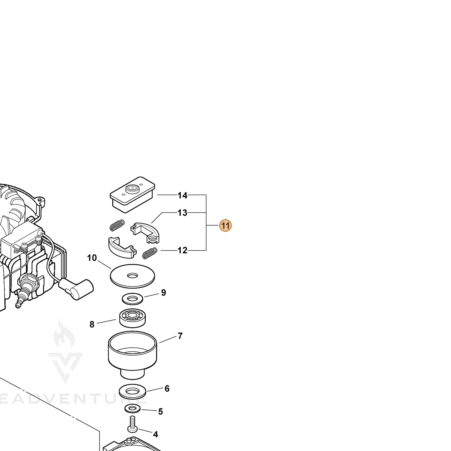 ECHO part 17500007531 — IPL diagram snippet (6x zoom, amber highlight)