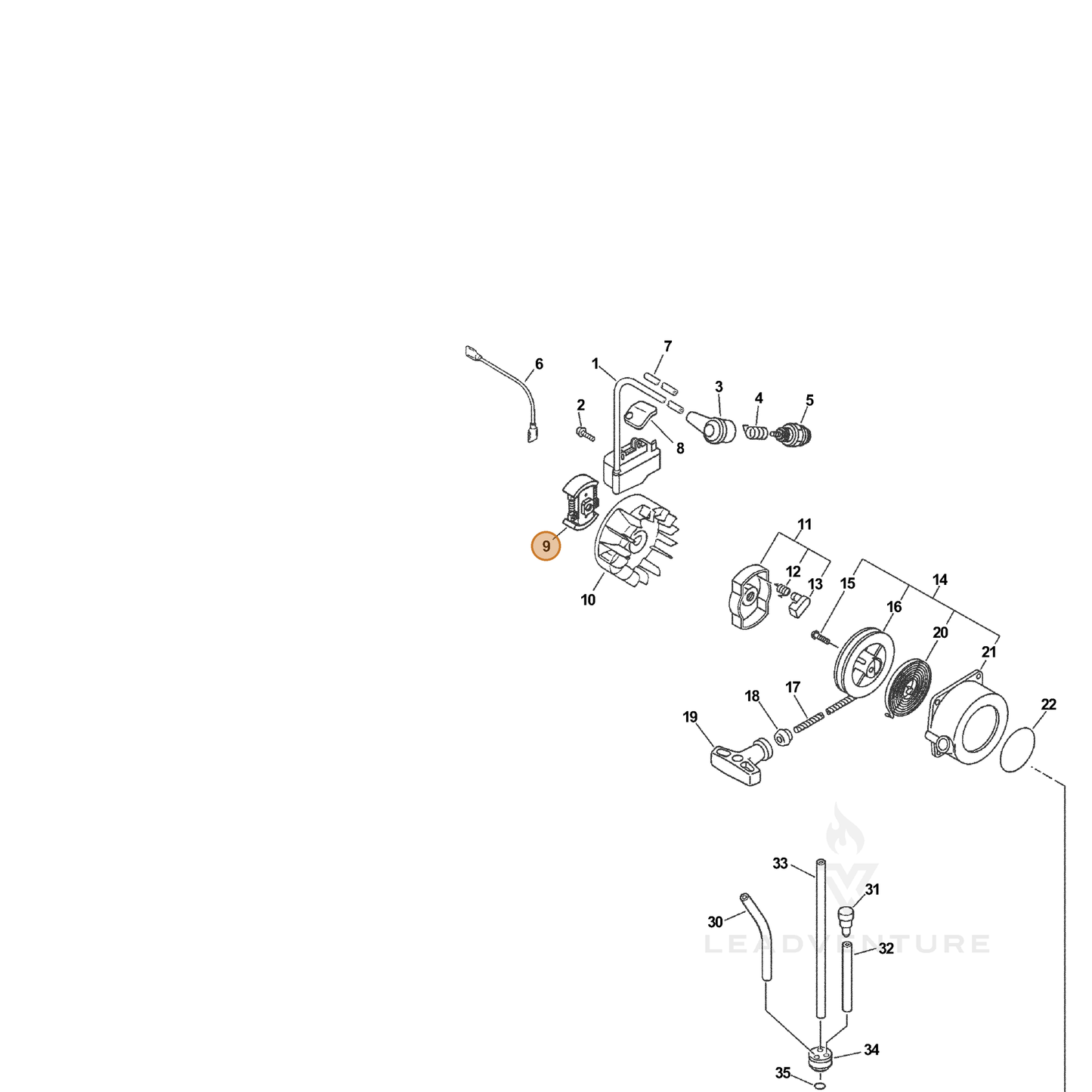 ECHO part 17500052131 — IPL diagram snippet (6x zoom, amber highlight)