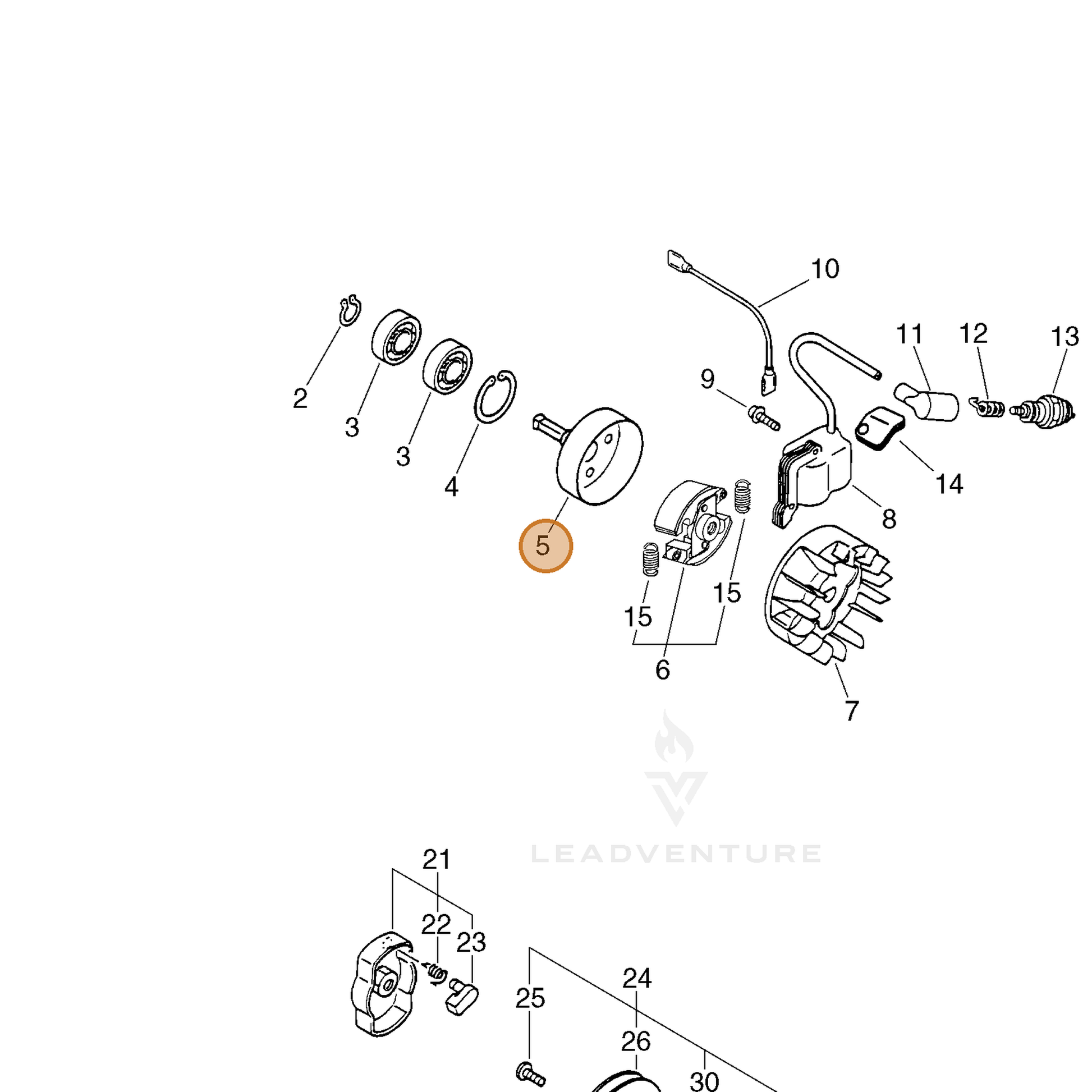ECHO part 17500547630 — IPL diagram snippet (6x zoom, amber highlight)