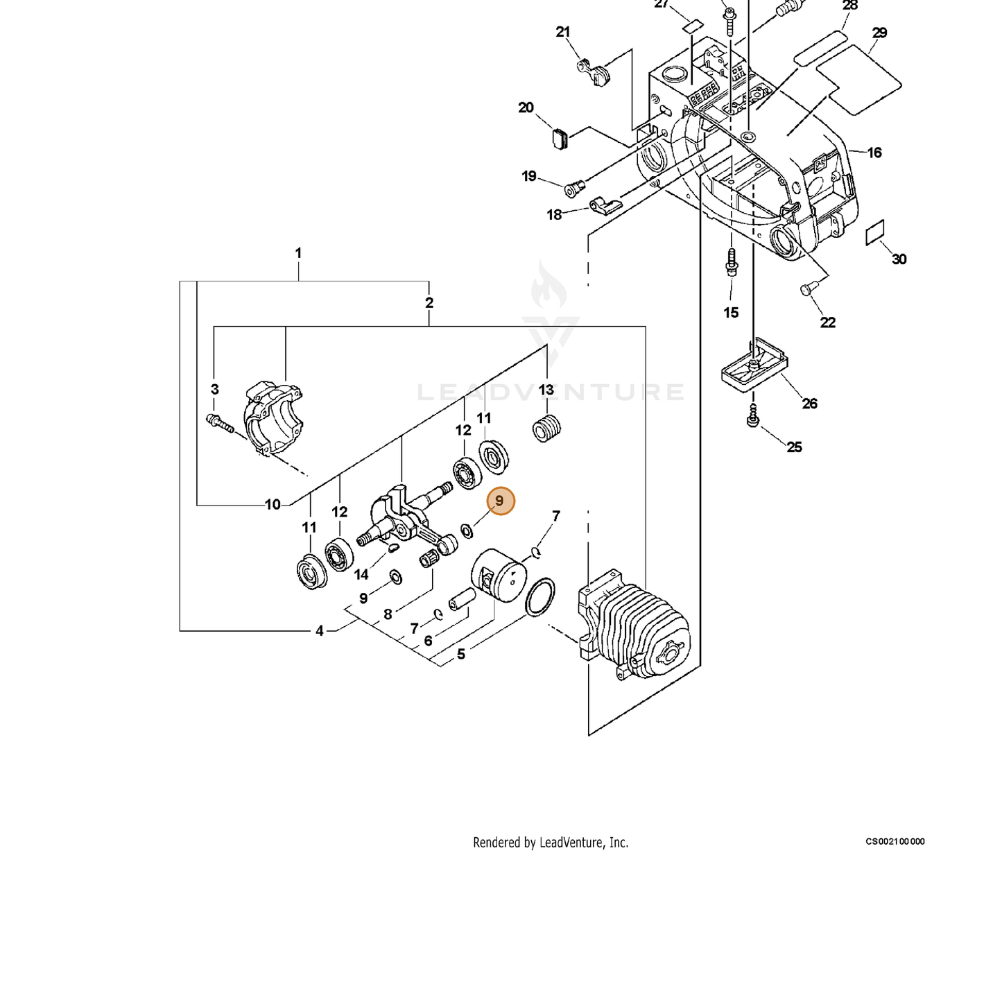 ECHO part 17501203930 — IPL diagram snippet (6x zoom, amber highlight)