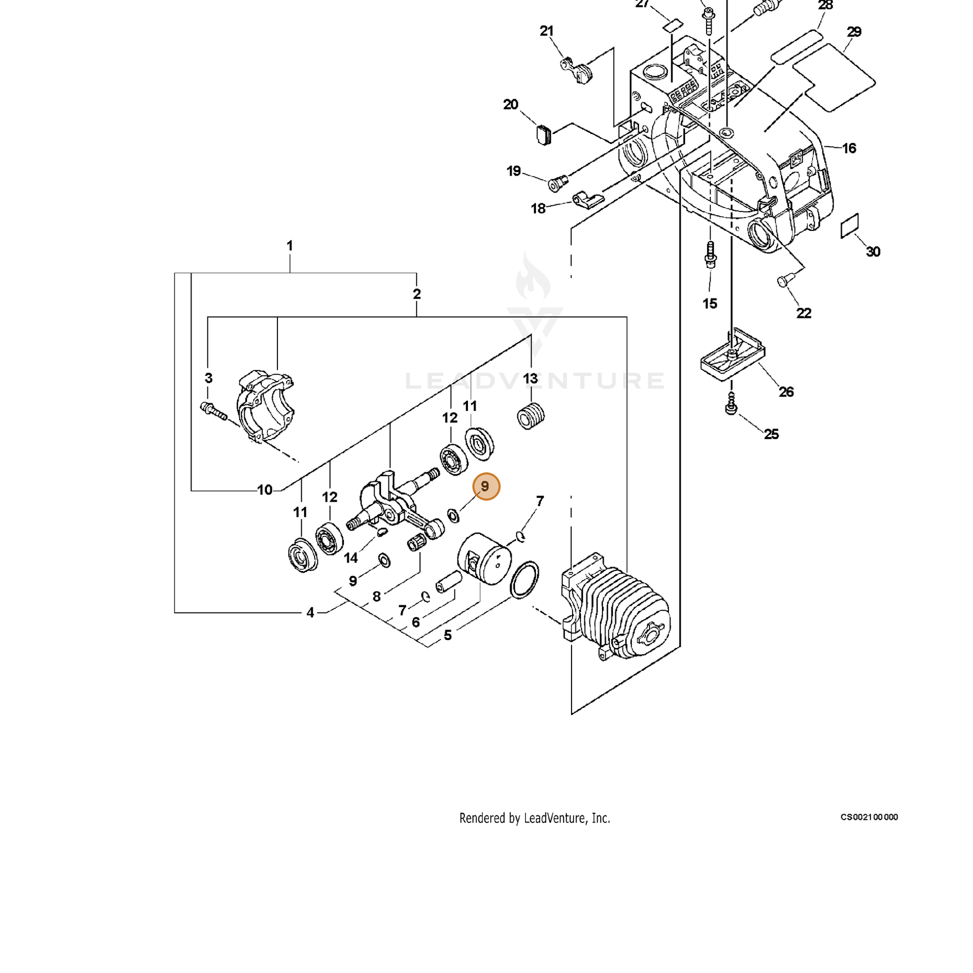 ECHO part 17501203930 — IPL diagram snippet (6x zoom, amber highlight)