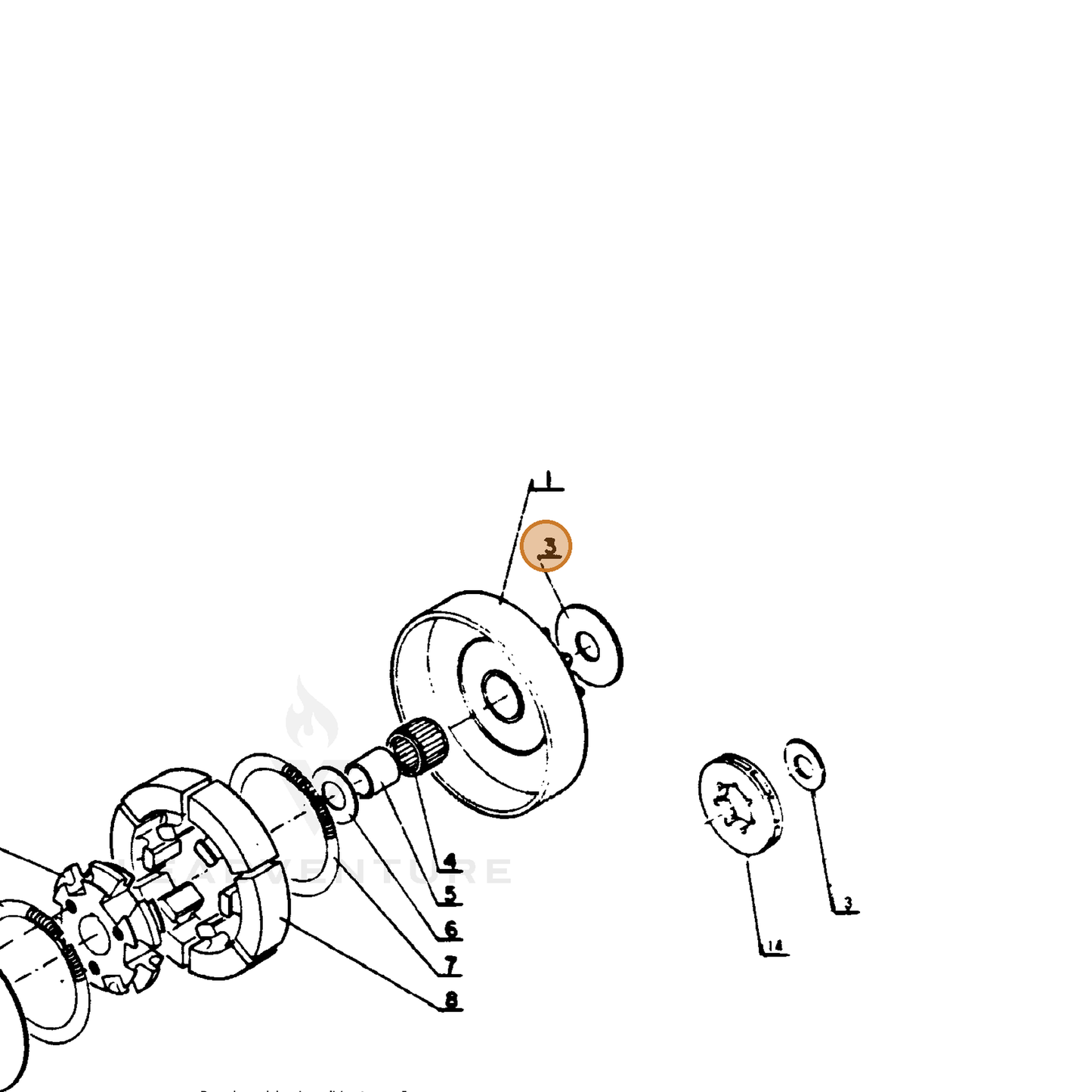 ECHO part 17501400230 — IPL diagram snippet (6x zoom, amber highlight)