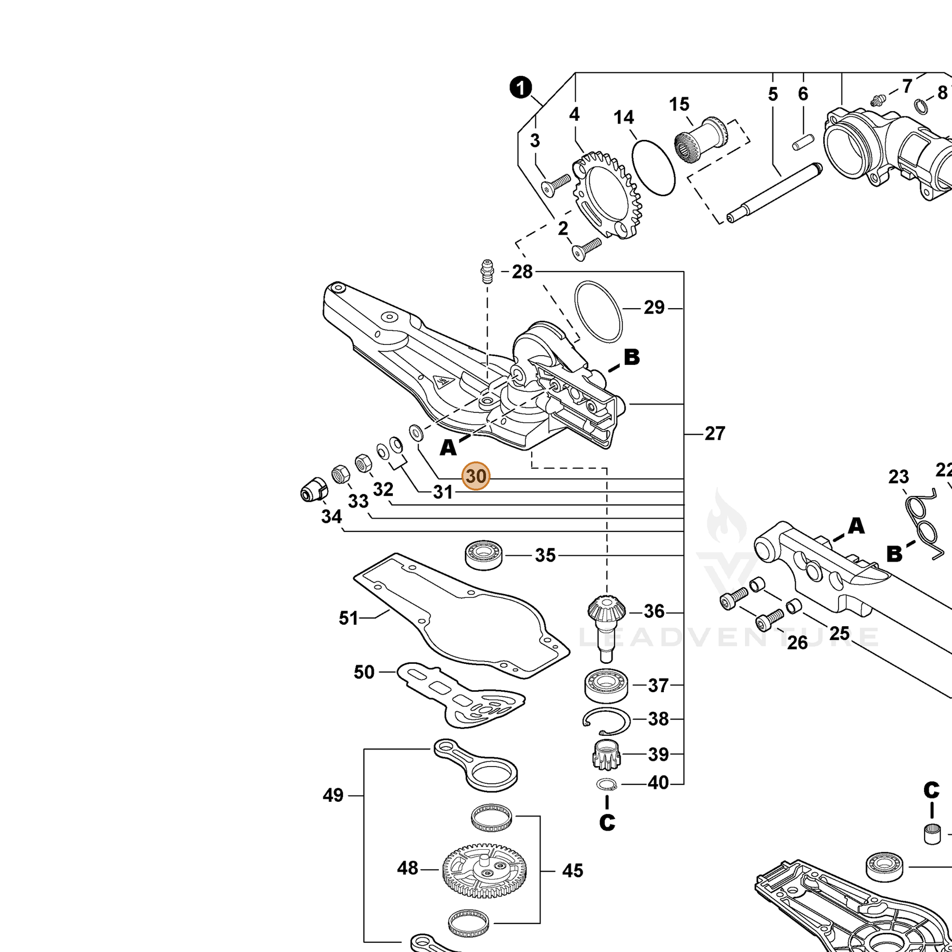 ECHO part 17501404630 — IPL diagram snippet (6x zoom, amber highlight)