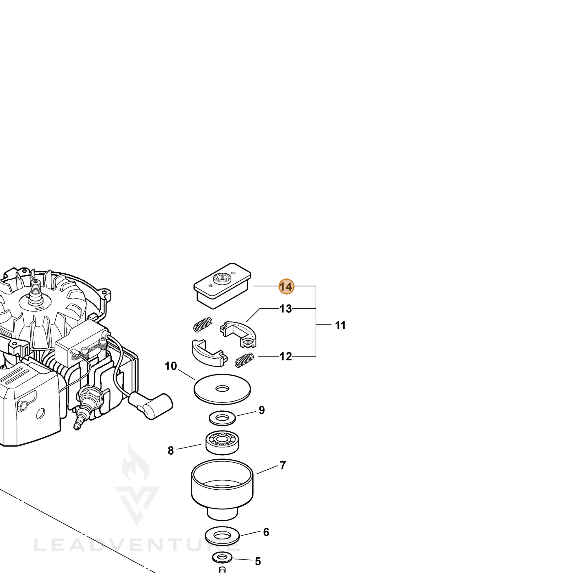 ECHO part 17501605020 — IPL diagram snippet (6x zoom, amber highlight)