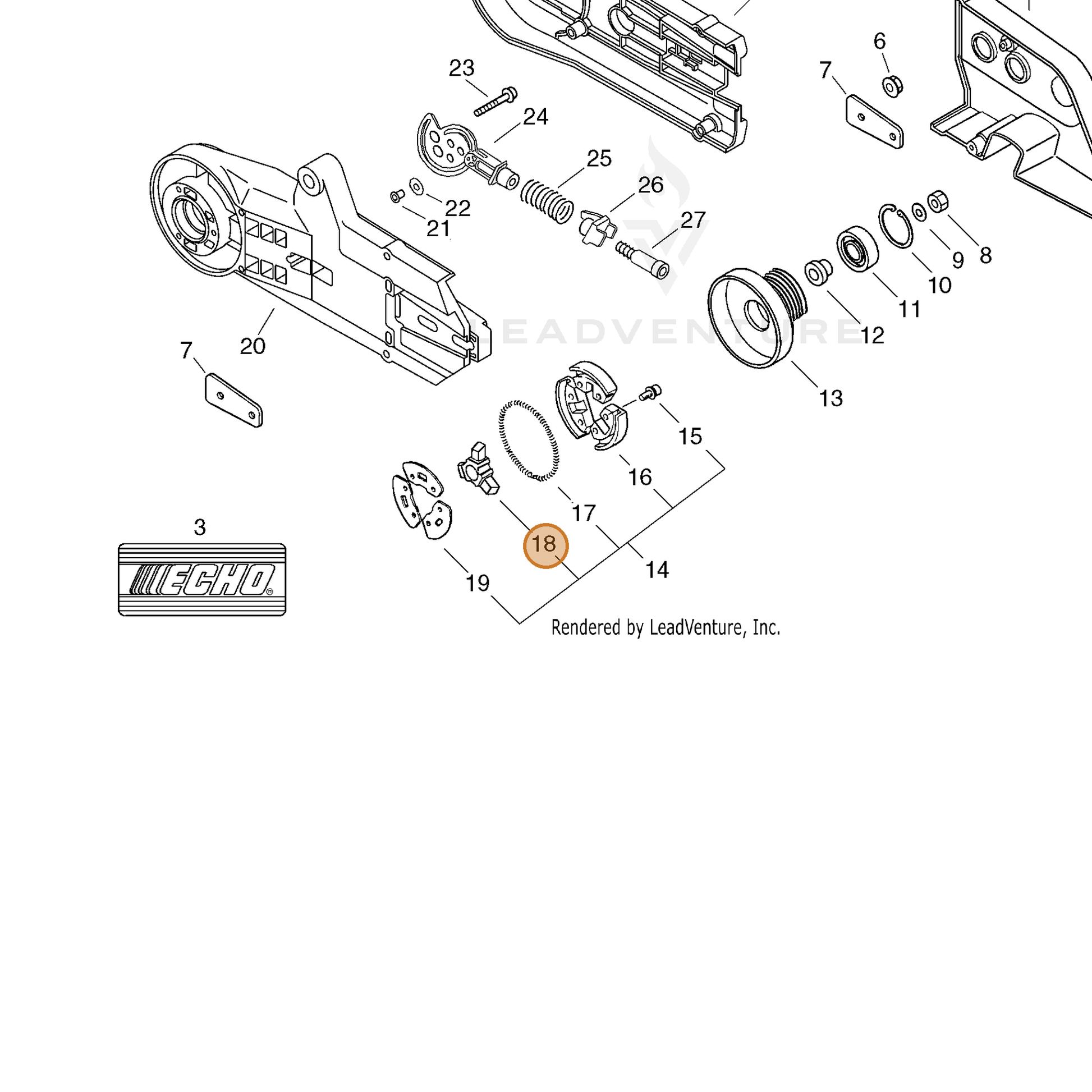 ECHO part 17501616130 — IPL diagram snippet (6x zoom, amber highlight)
