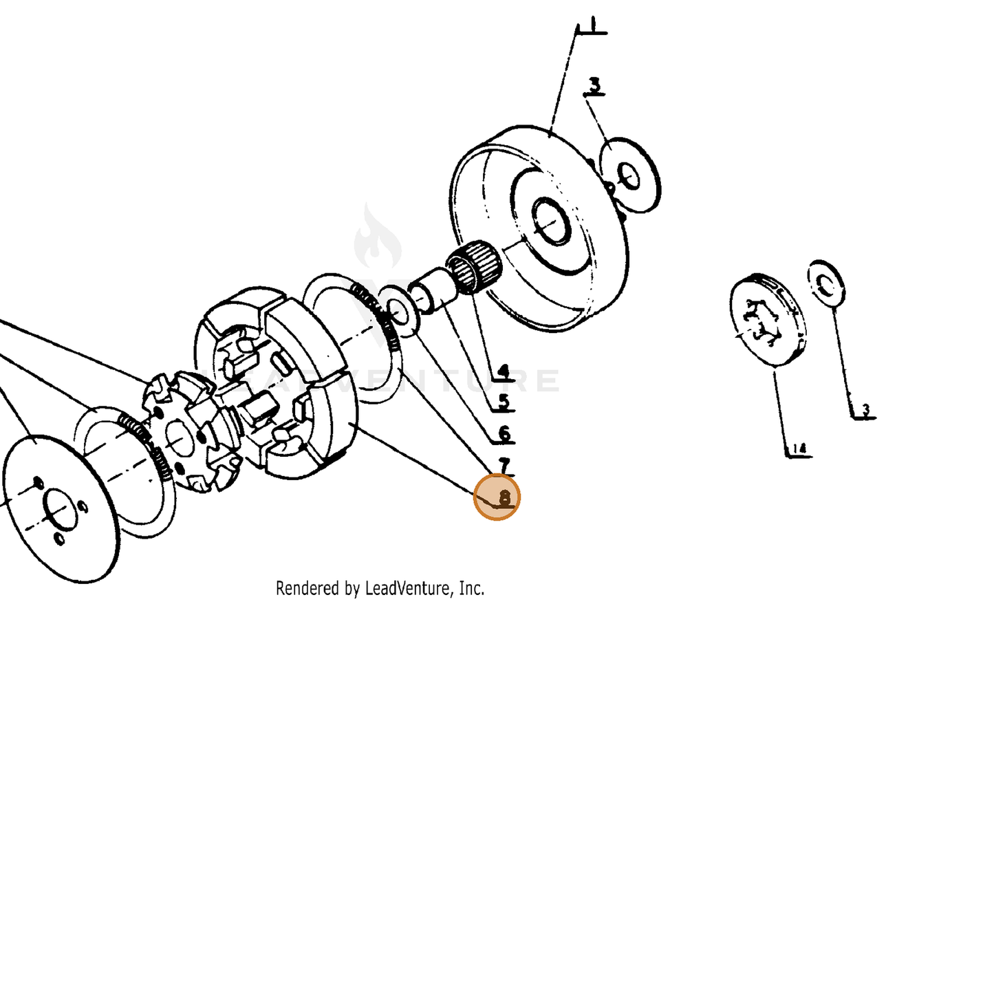 ECHO part 17501700230 — IPL diagram snippet (6x zoom, amber highlight)